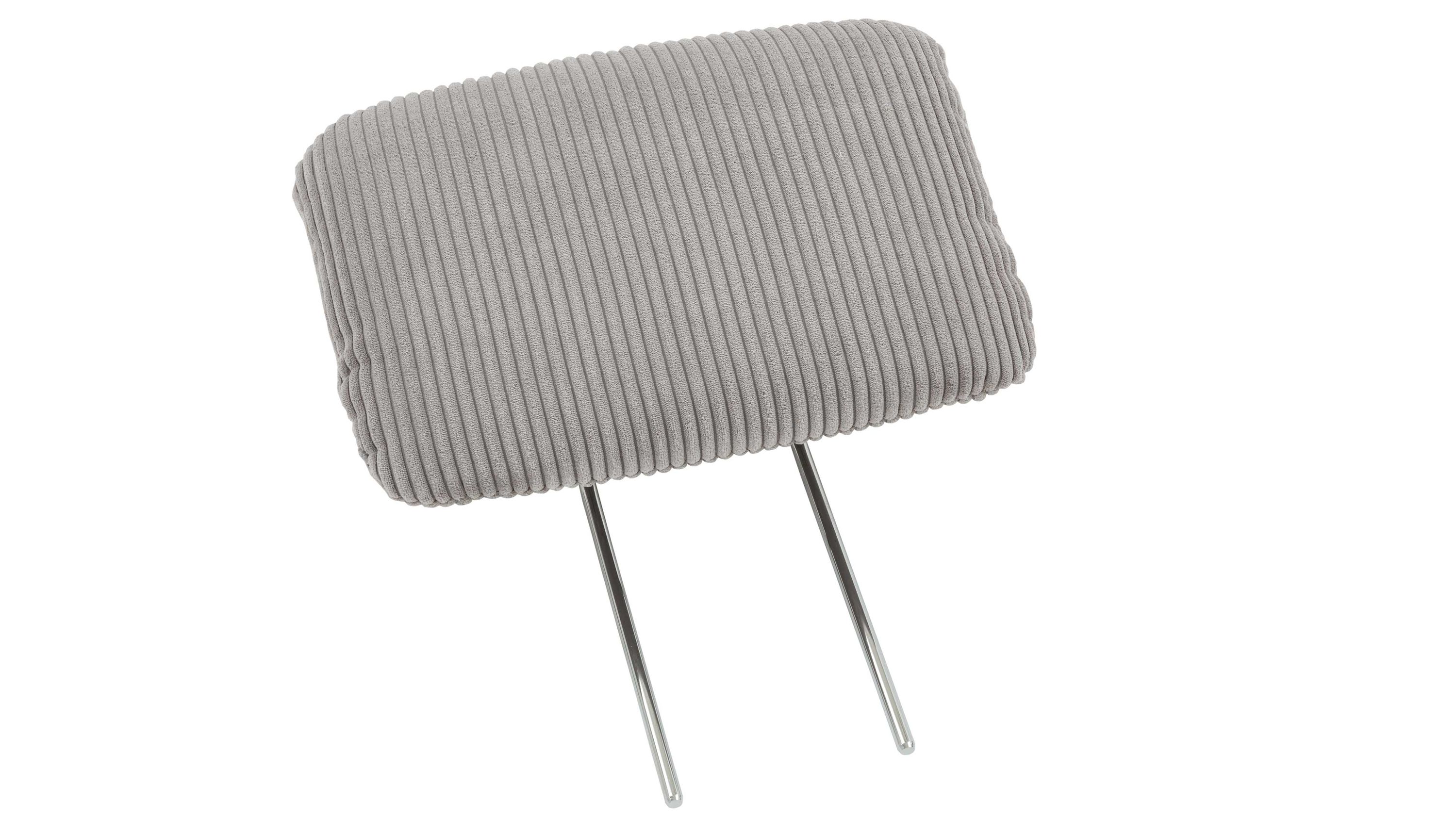 Kopfstütze mit grauem Cordbezug und Metallstangen Rechteckige Kopfstütze mit grauem Cordbezug und zwei Metallstangen