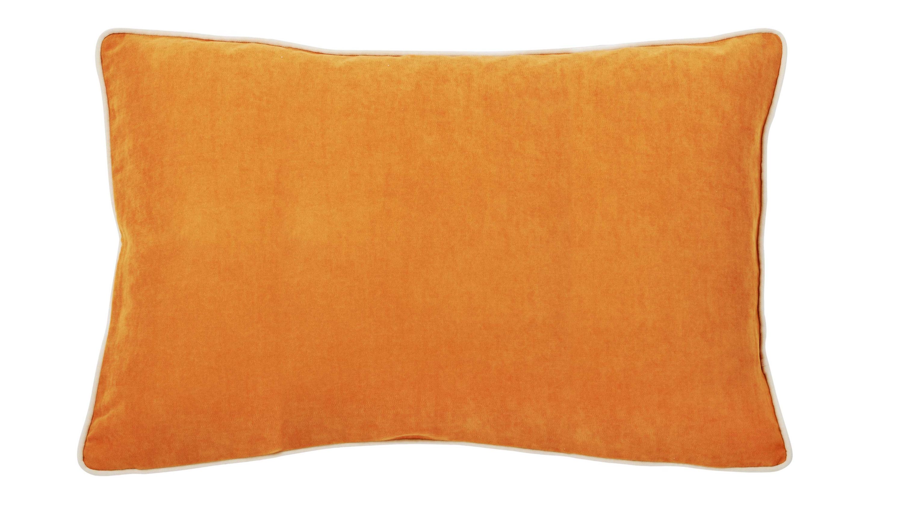 Rechteckige Kissenhülle in orange mit weichem Veloursbezug