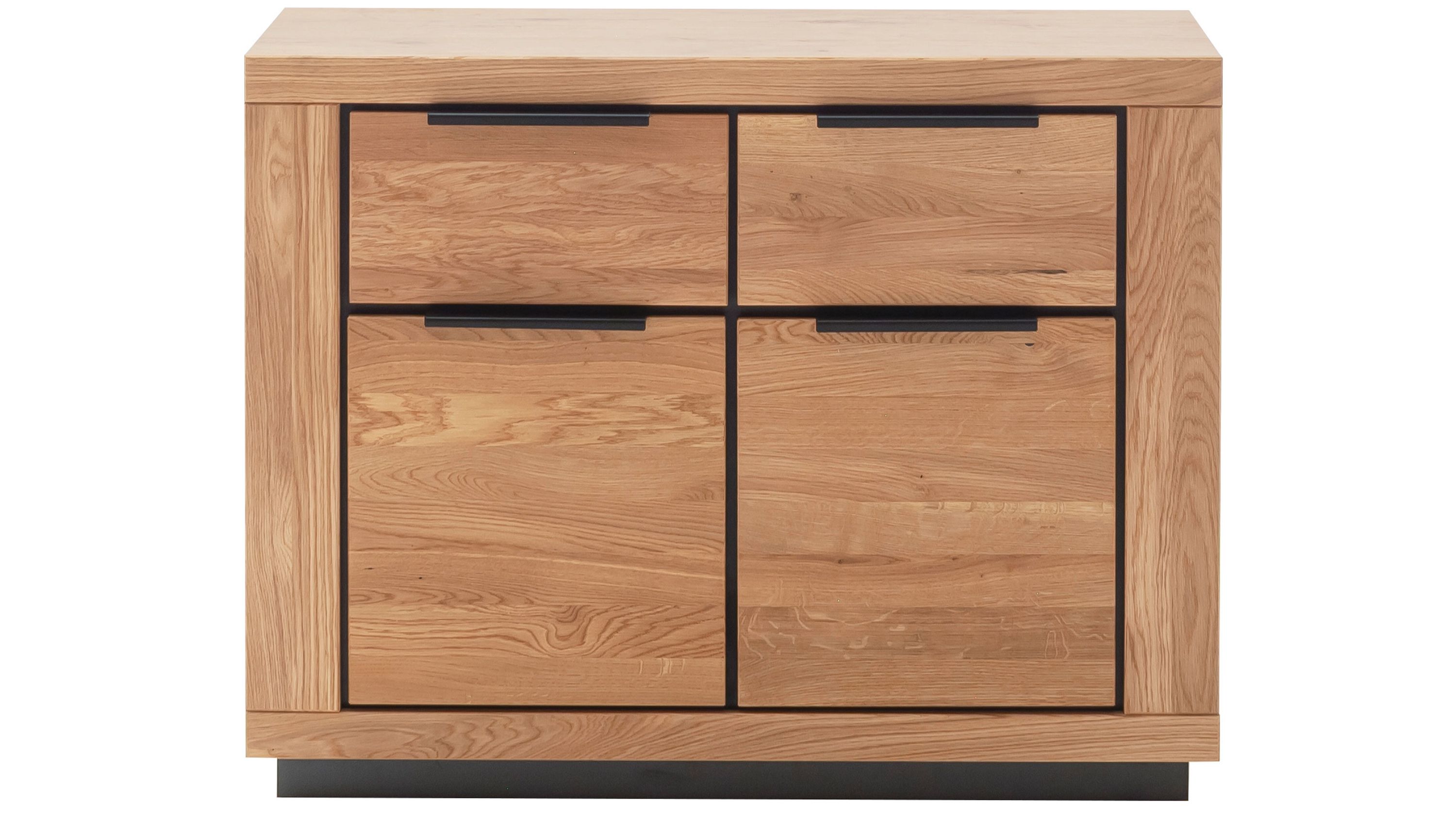 Kommode mit zwei Türen und zwei Schubladen aus hellem Holz Kommode aus hellem Holz mit zwei Türen und zwei Schubladen schwarze Griffe