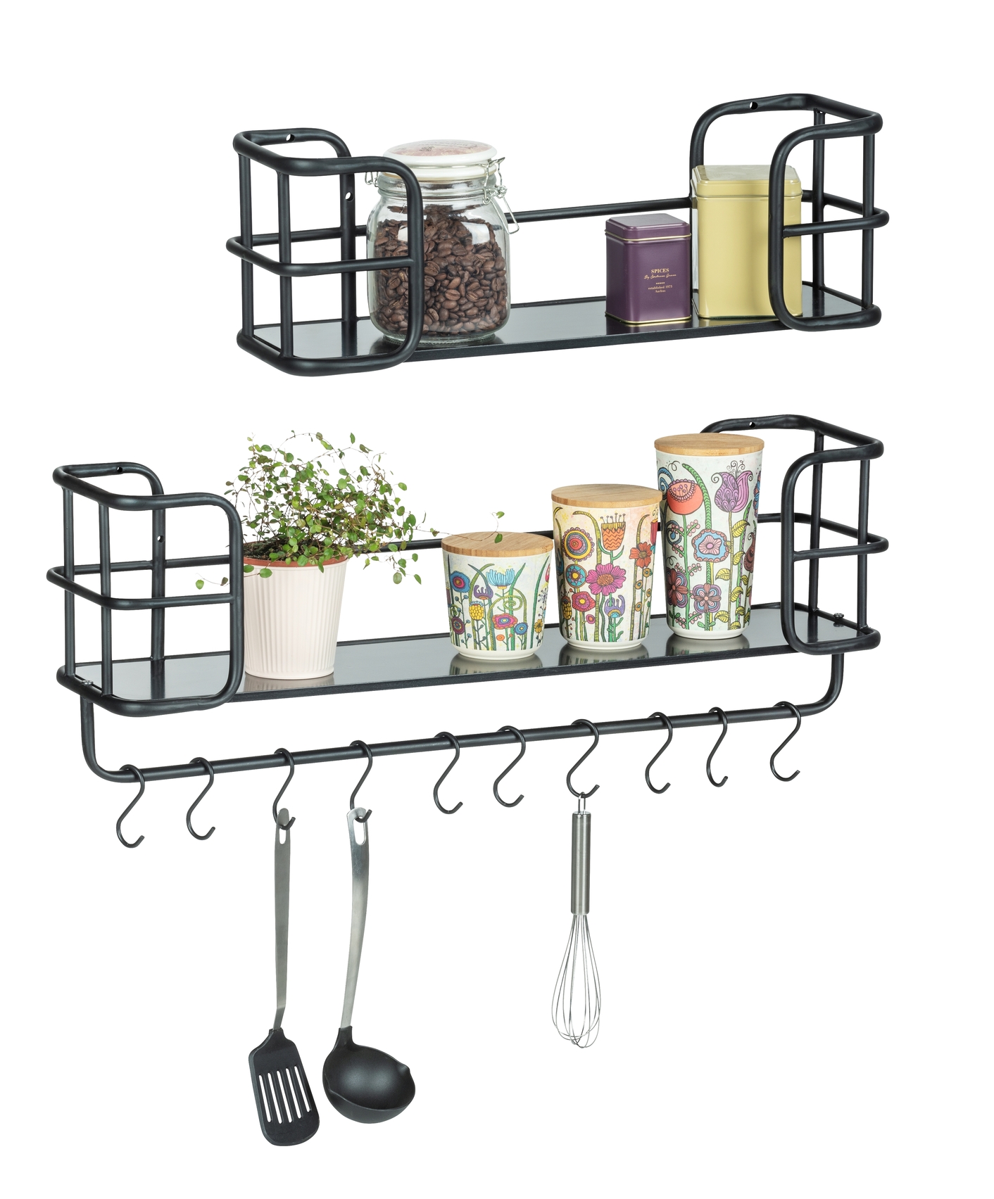 Wenko Wandregal Regal Rechteckig modern schwarz Metall Bambus Holz 79 x 19,5 x 28 cm