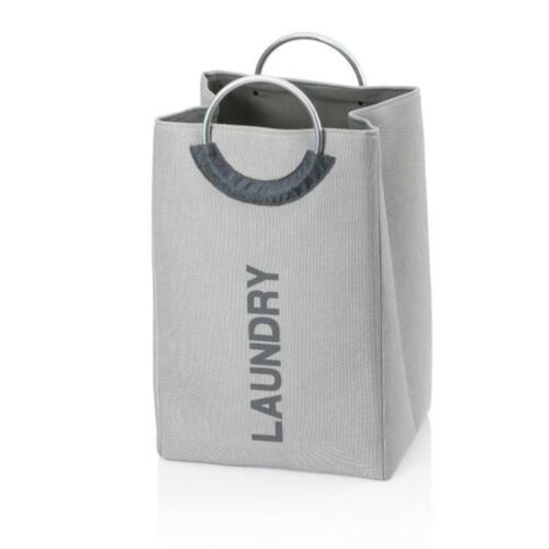 Grauer Wäschesack mit Griffen und Aufdruck Laundry