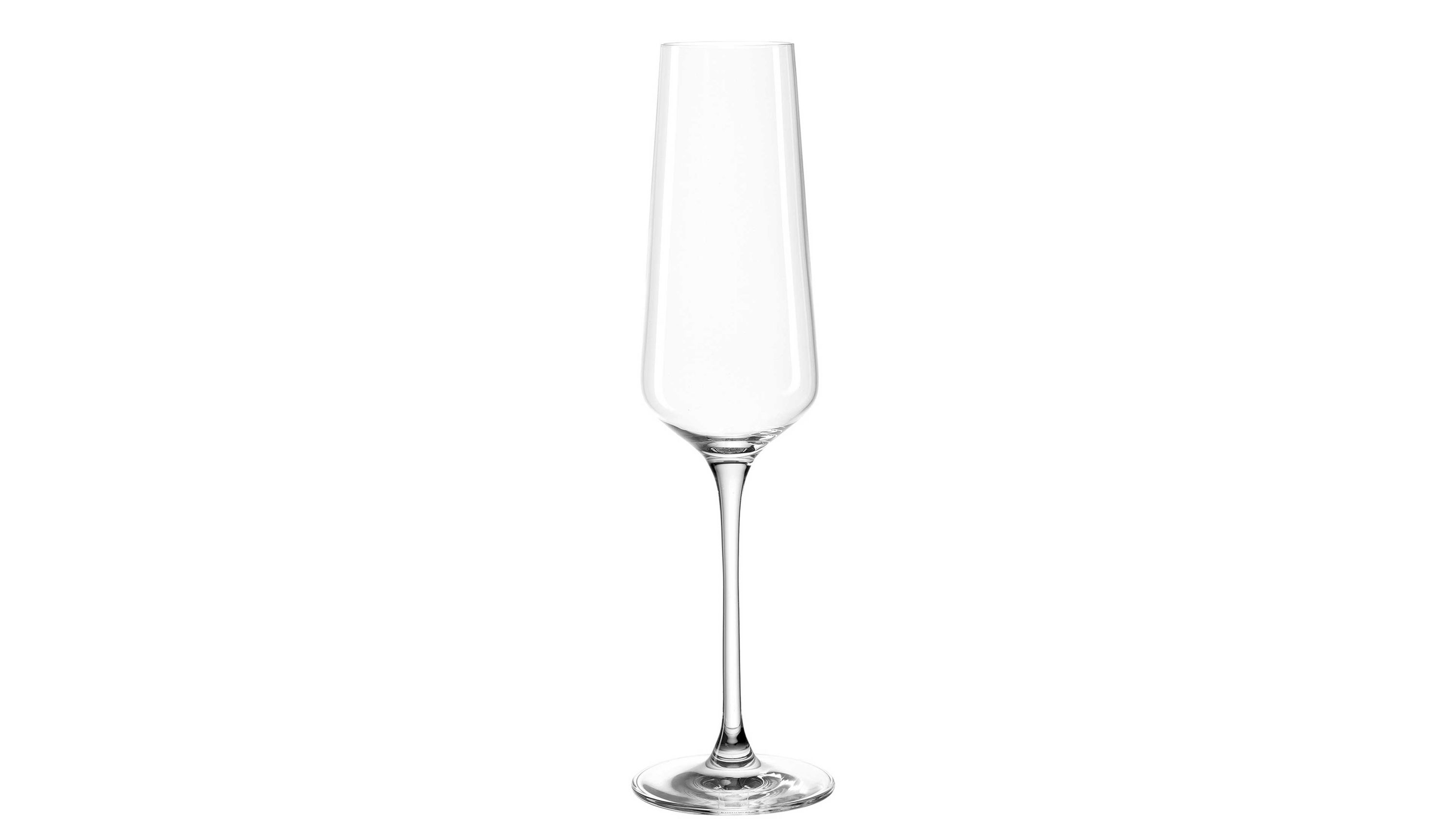 Klares Sektglas mit langem Stiel und schmaler leicht konischer Form