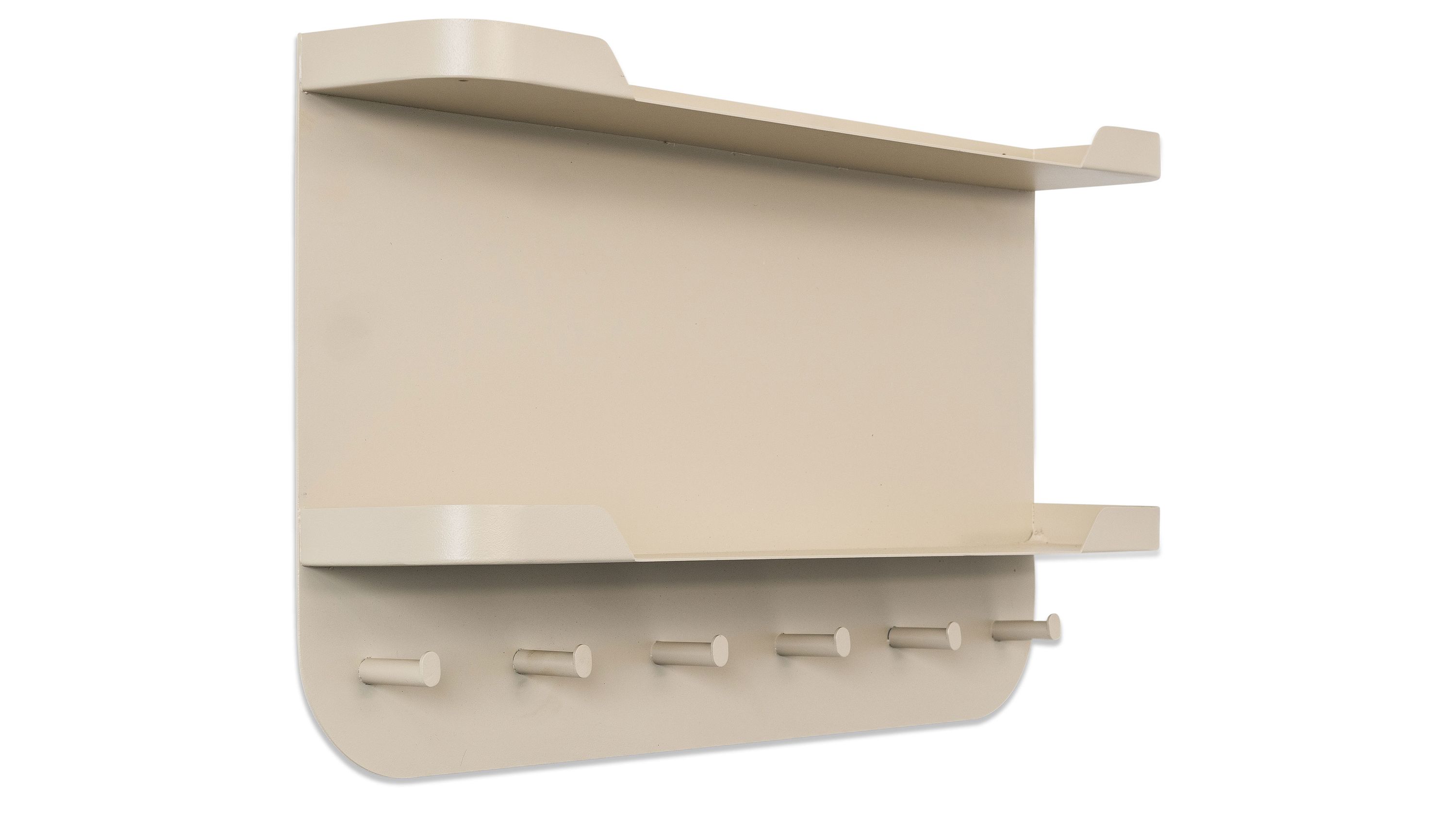 Wandgarderobe mit Ablagen und Haken in cremeweiß Wandgarderobe mit zwei Ablageflächen und sechs Haken in cremeweiß