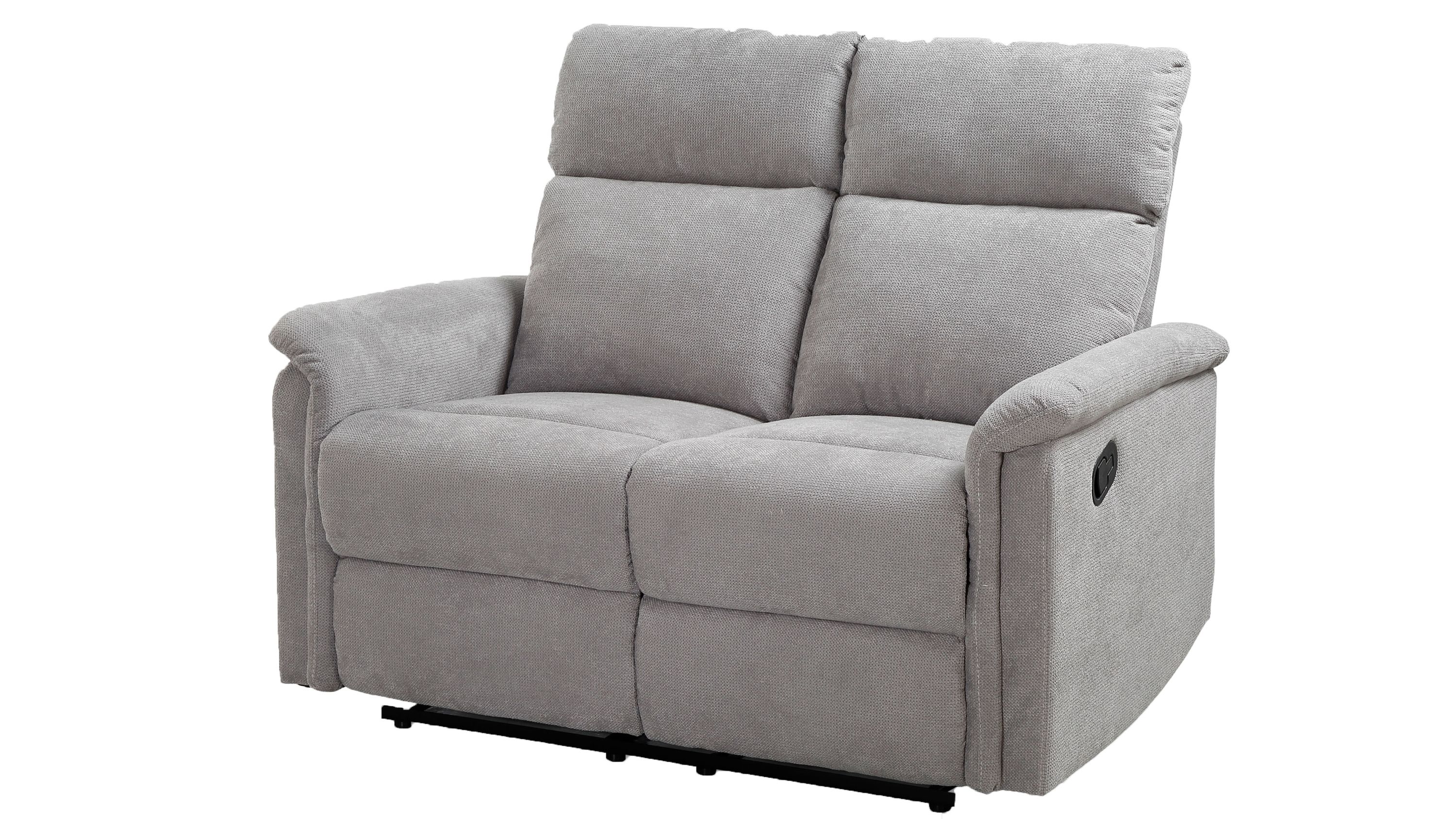 Zweisitziges hellgraues Sofa mit Metallgestell Zweisitziges Sofa mit hellgrauem Stoffbezug und schwarzem Metallgestell gepolstert mit verstellbaren Rückenlehnen