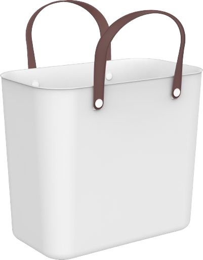 Multibag, Aufbewahrungsbox, Weiß Weiße Multibag, Aufbewahrungsbox in Ansicht von leicht links mit braunen Griffen