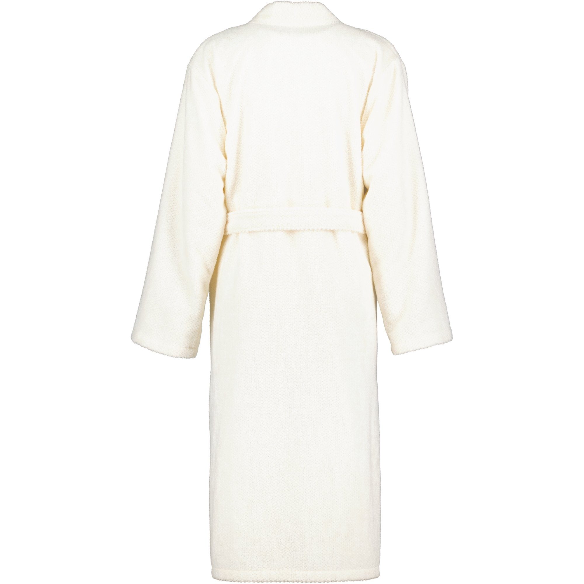Damen-Bademantel im Kimono-Stil beige mit Gürtel  Rückansicht  aufgenommen von hinten auf weißem Hintergrund