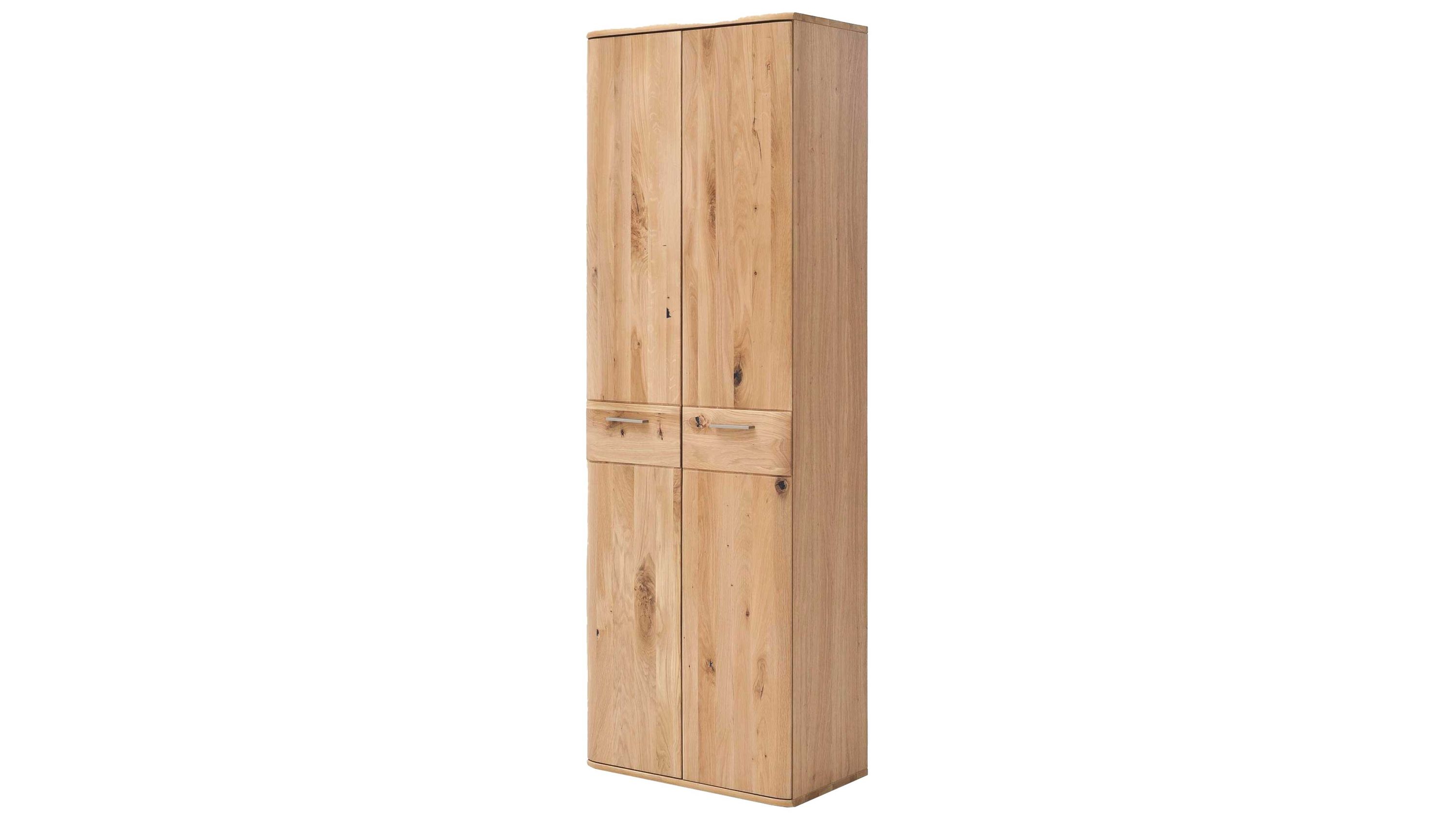 Schmaler Garderobenschrank mit zwei Türen und zwei Schubladen in heller Balkeneiche Optik