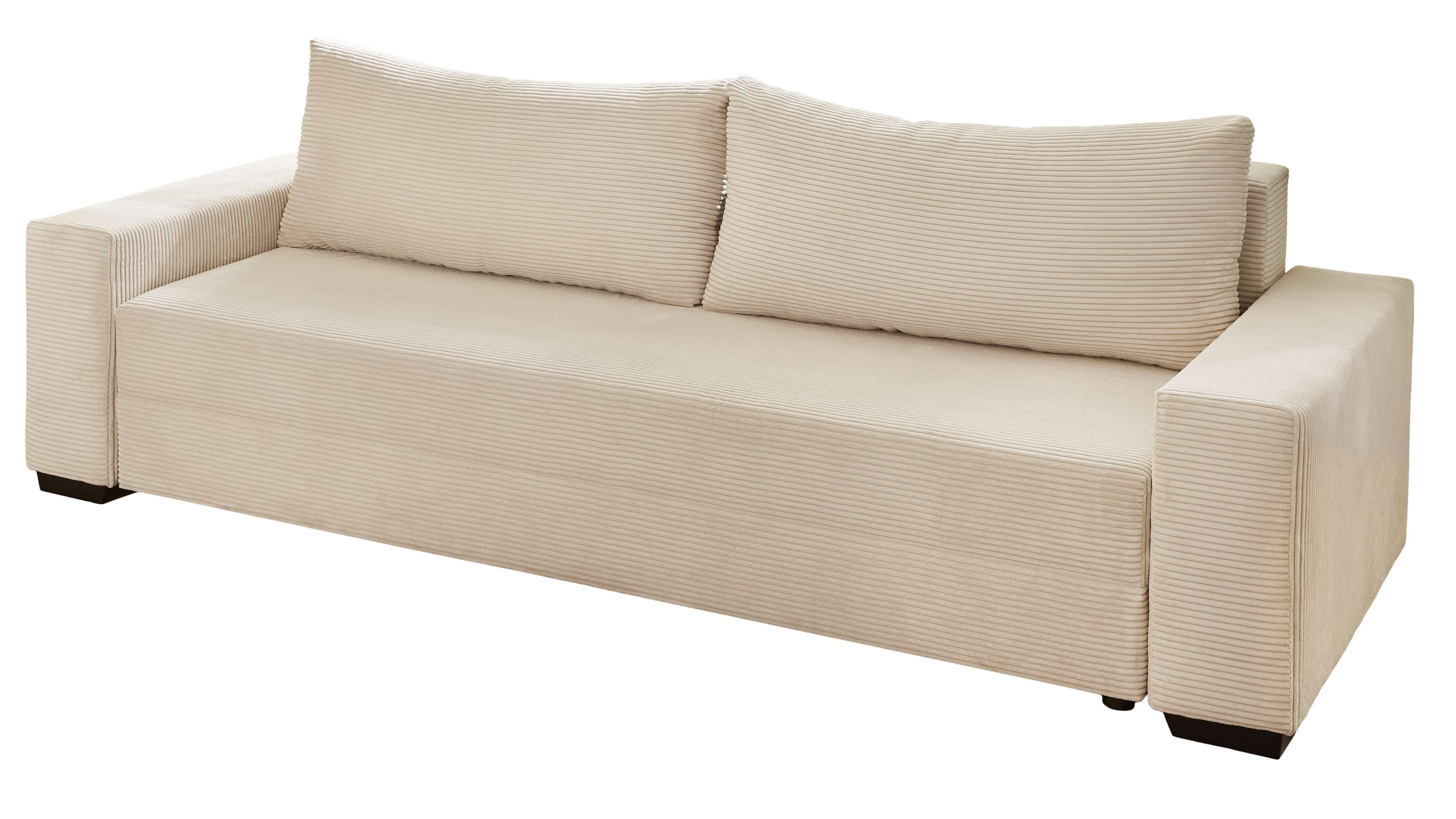 Schlafsofa mit geraden Armlehnen und zwei Rückenpolstern in naturfarbenem Cordbezug