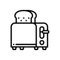 Icon mit Toaster und Wasserkocher als Symbol für Elektrogeräte im Haushalt. Icon mit Toaster und Wasserkocher als Symbol für Elektrogeräte im Haushalt.