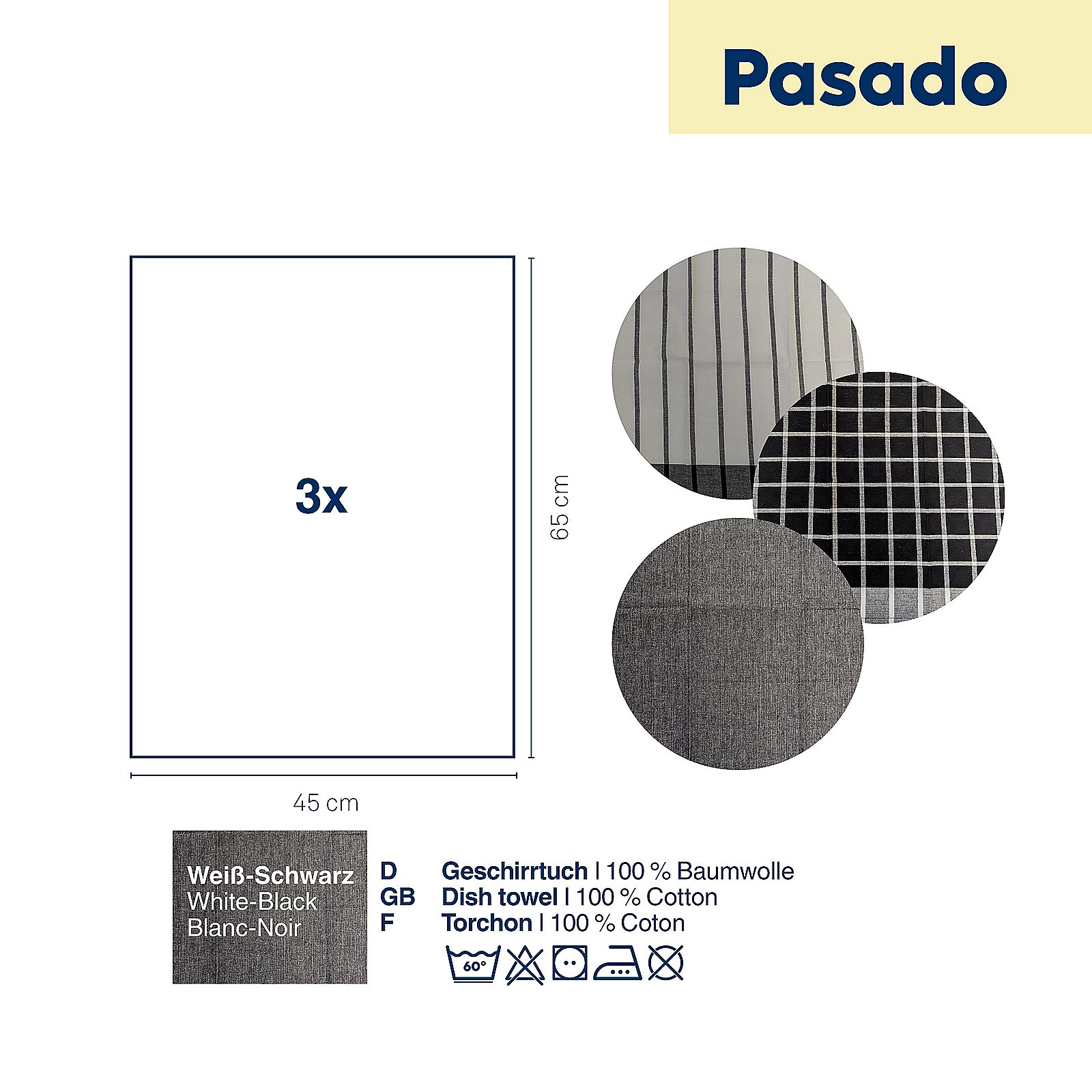 Kela Geschirrtuch Pasado – Schwarz‑Weiß