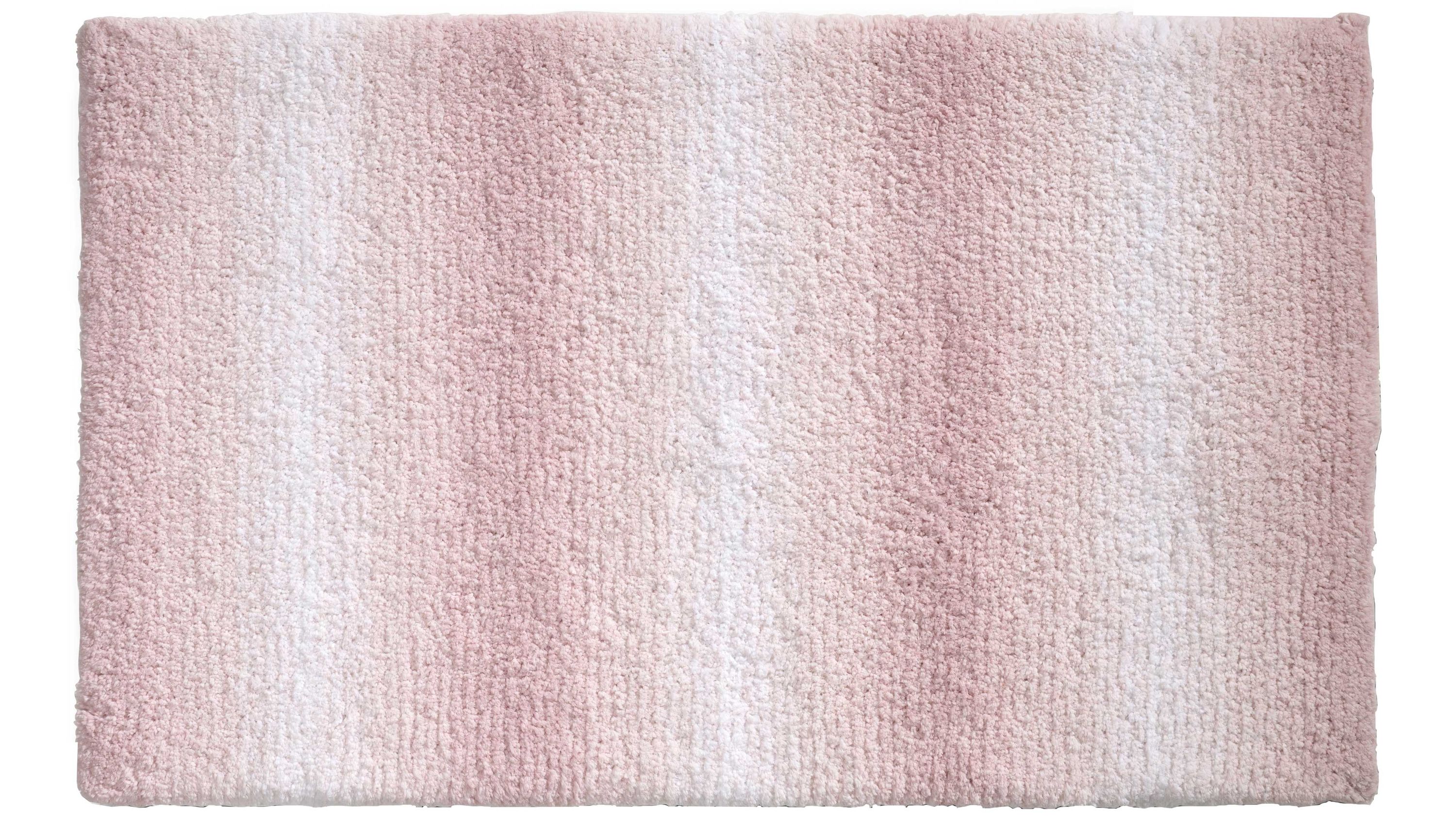 Rechteckige Badematte mit weichem Flor in verlaufenden rosa und weißen Streifen