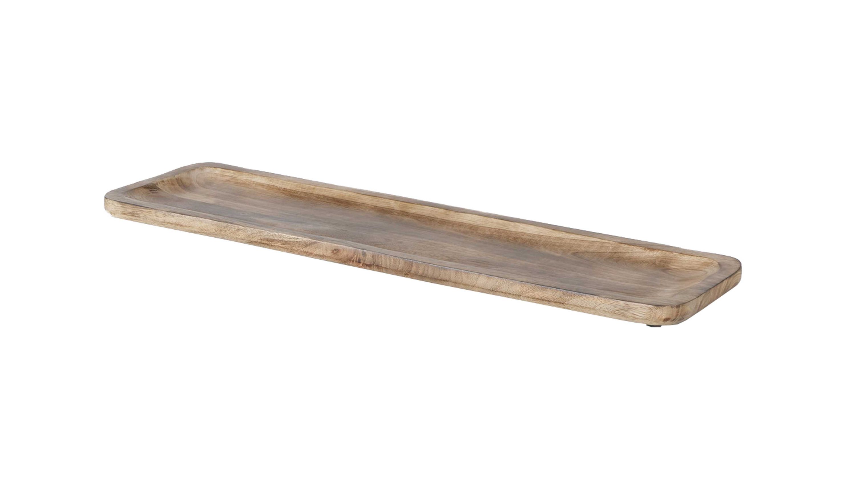 Rechteckiges flaches Tablett aus hellem Holz mit abgerundeten Ecken