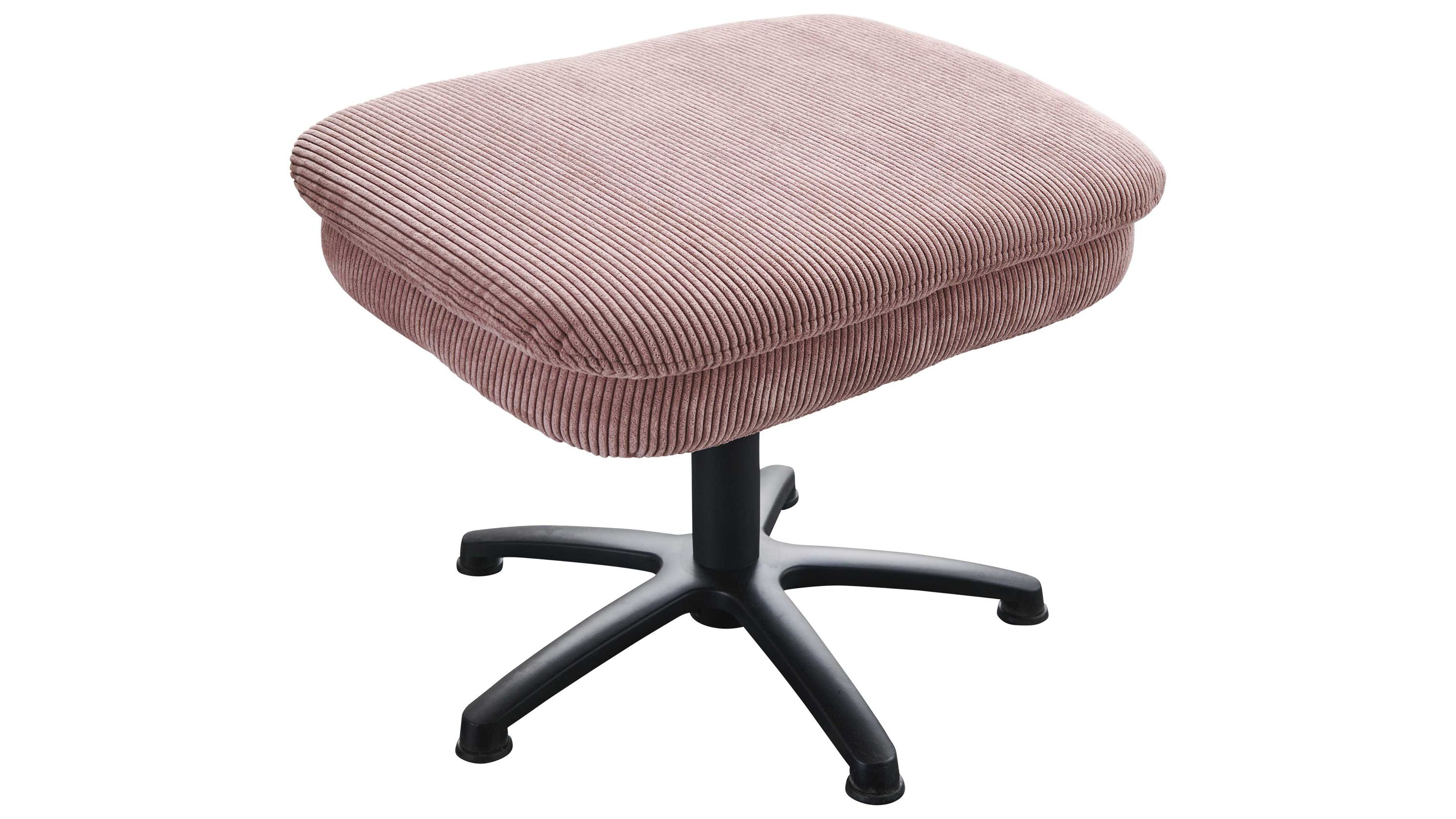 Quadratischer Hocker mit rosafarbenem Feincordbezug und schwarzem Sternfuß