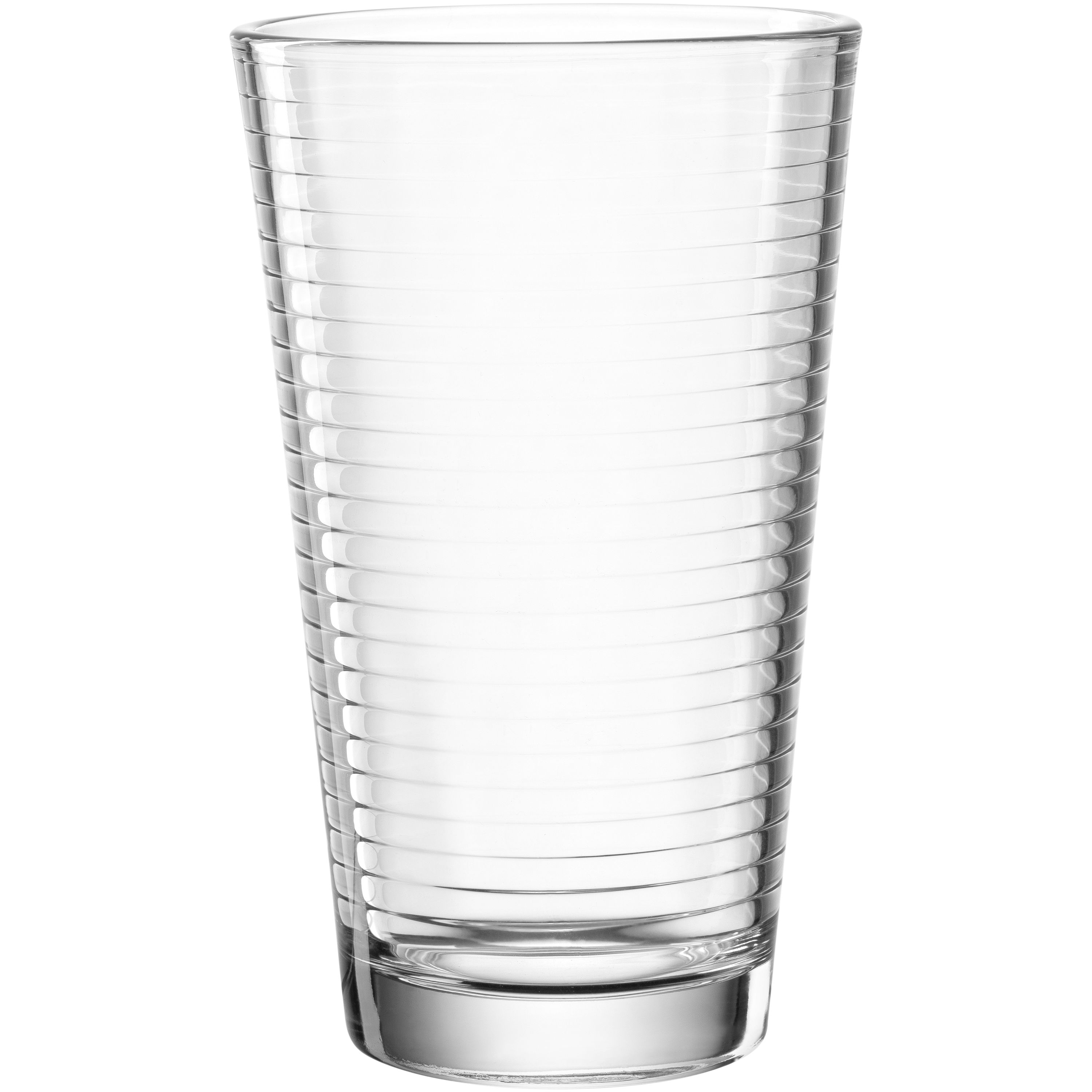 Transparenter Longdrinkbecher mit gerader Form und horizontalen Rillen