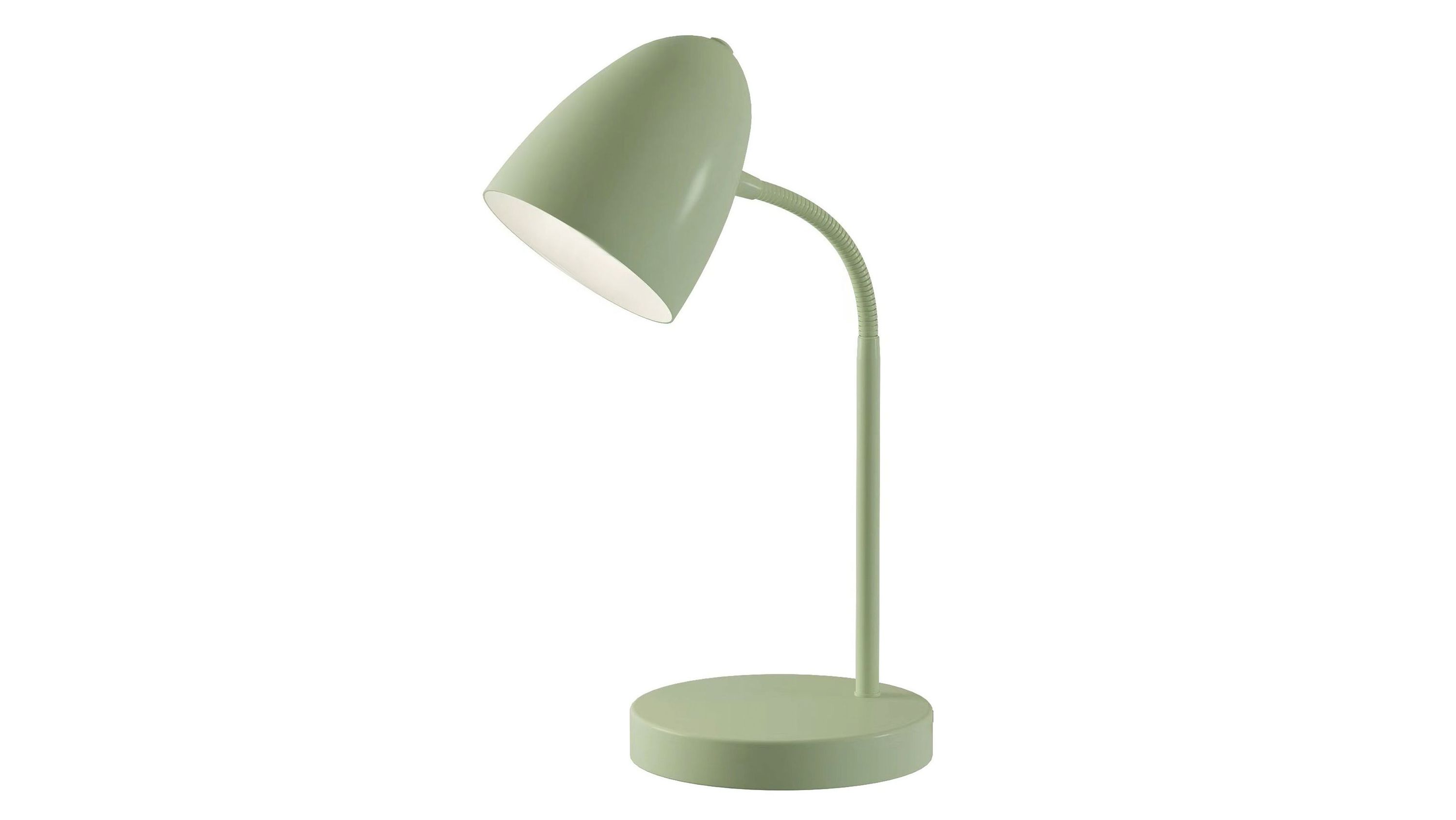 Tischlampe mit grünem Lampenschirm und rundem Sockel Tischlampe mit rundem Sockel und schrägem konischem Lampenschirm in grün