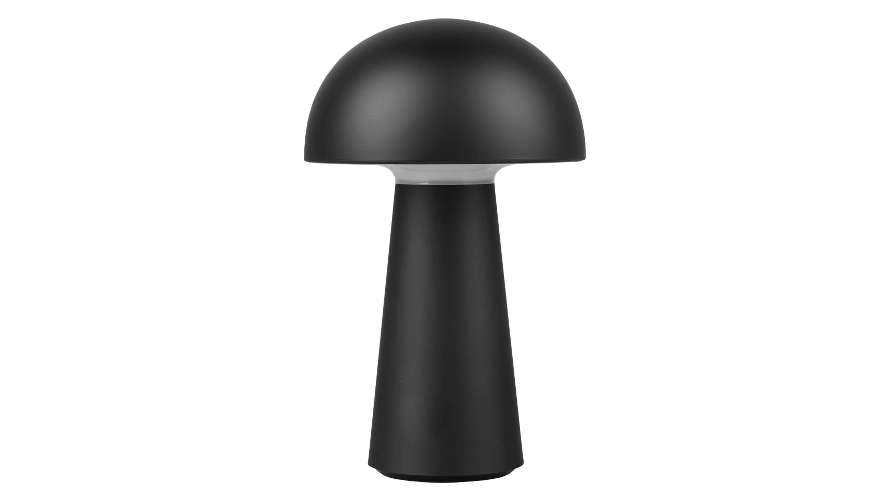 Schwarze Outdoor-Tischleuchte mit halbkugelförmigem Schirm Schwarze Tischleuchte mit rundem halbkugelförmigem Schirm und konischem Fuß