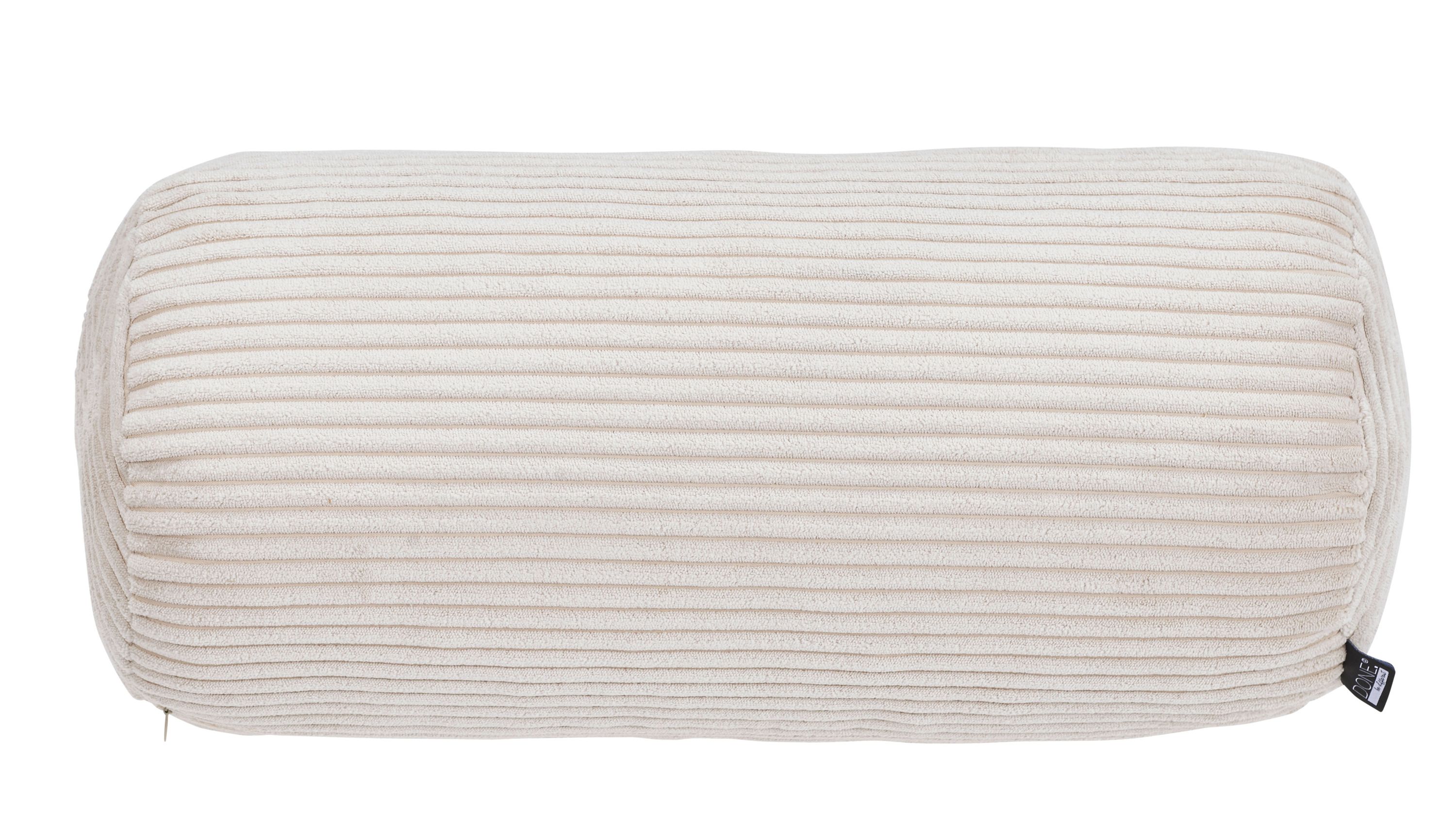Beige Nackenrolle mit breitem Cordbezug und sichtbarem Reißverschluss