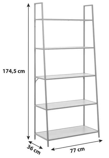 Technische Zeichnung eines schrägen Bücherregals mit vier Böden  Rahmen und Wildeiche-Dekor  176 5×64×37?cm