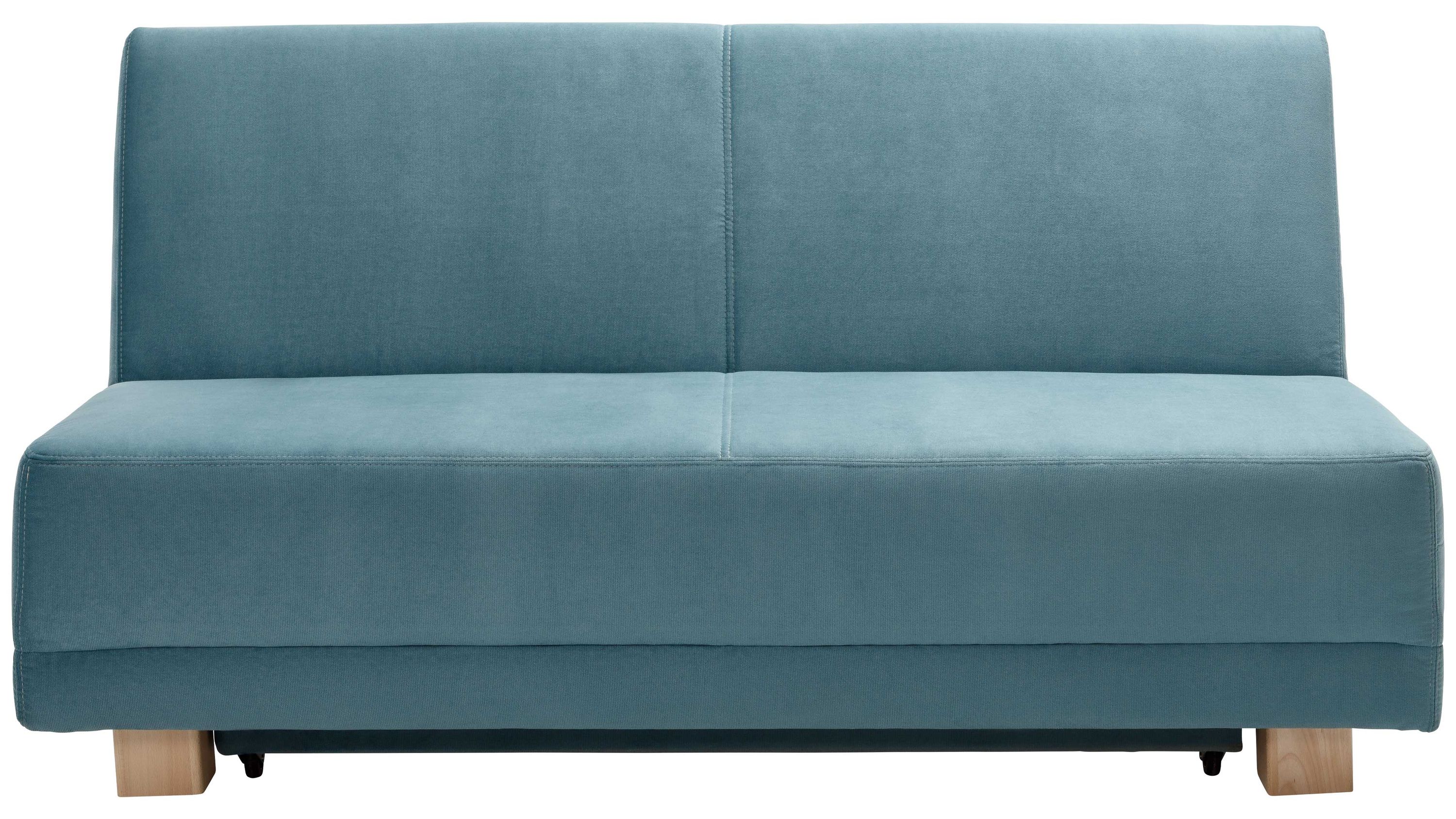 Faltsofa mit mintfarbenem Stoffbezug Faltsofa mit mintfarbenem Stoffbezug und gerader Rückenlehne auf hellen Holzfüßen