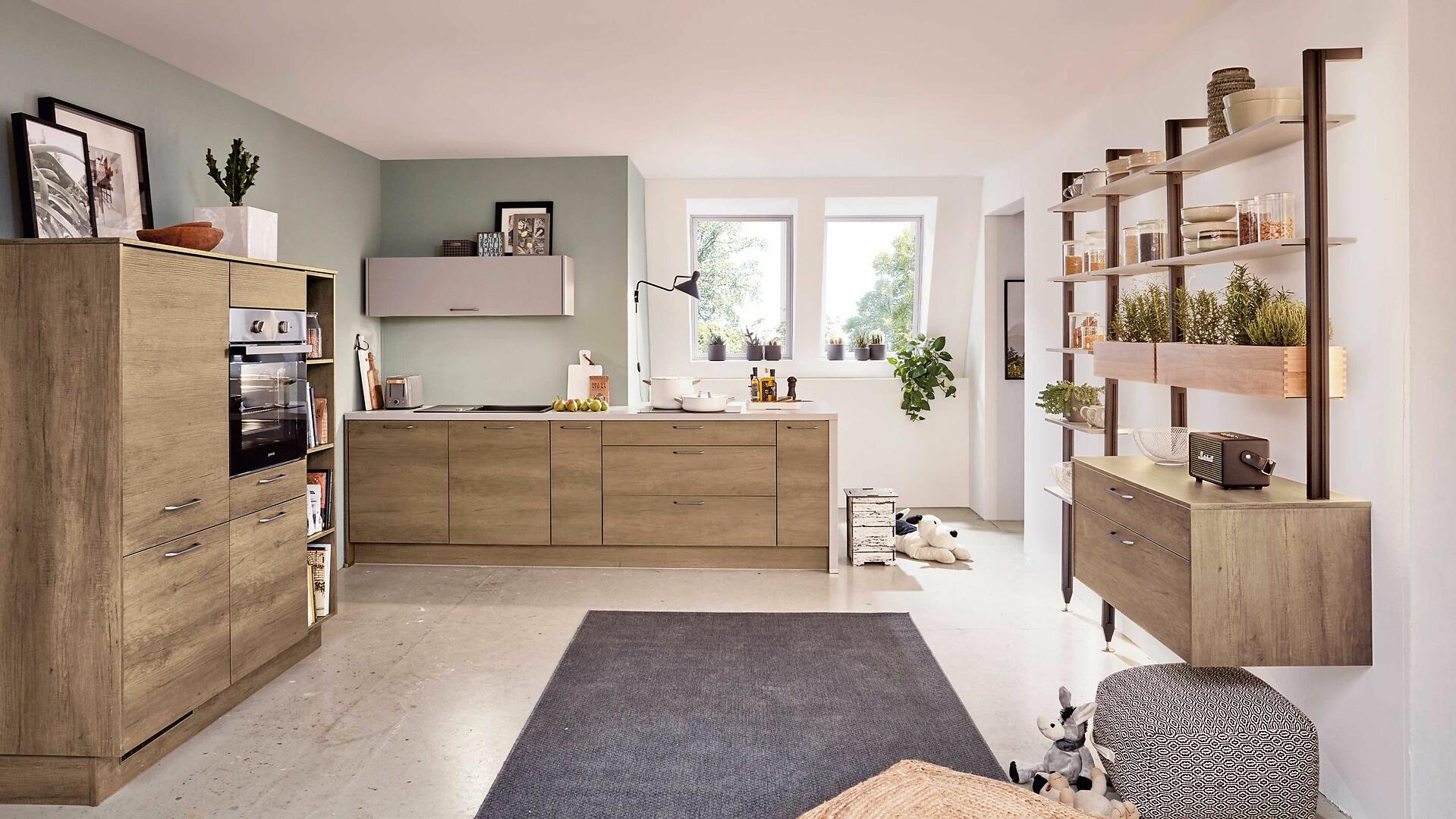 nobilia Einbauküche Structura mit gorenje-Geräten Eiche Havanna & Alpinweiß dreizeilig