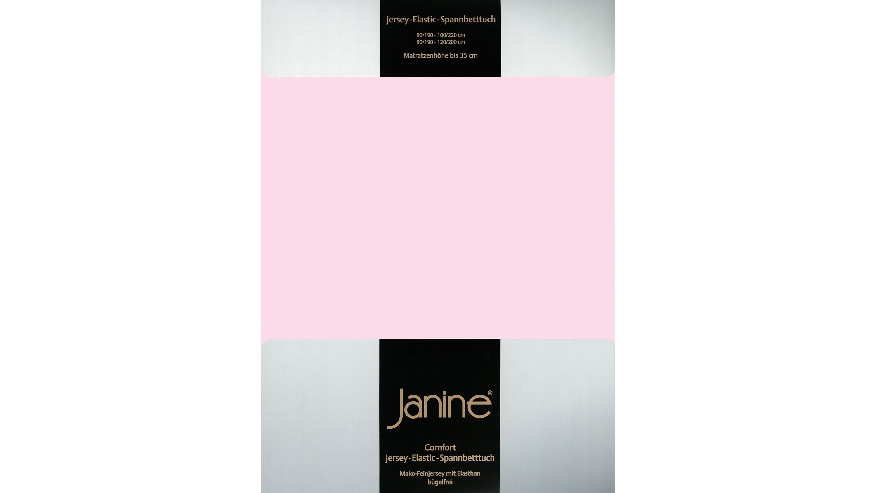 Zartrosa Jersey-Spannbetttuch mit elastischem Rand und sichtbarem Markenetikett Janine