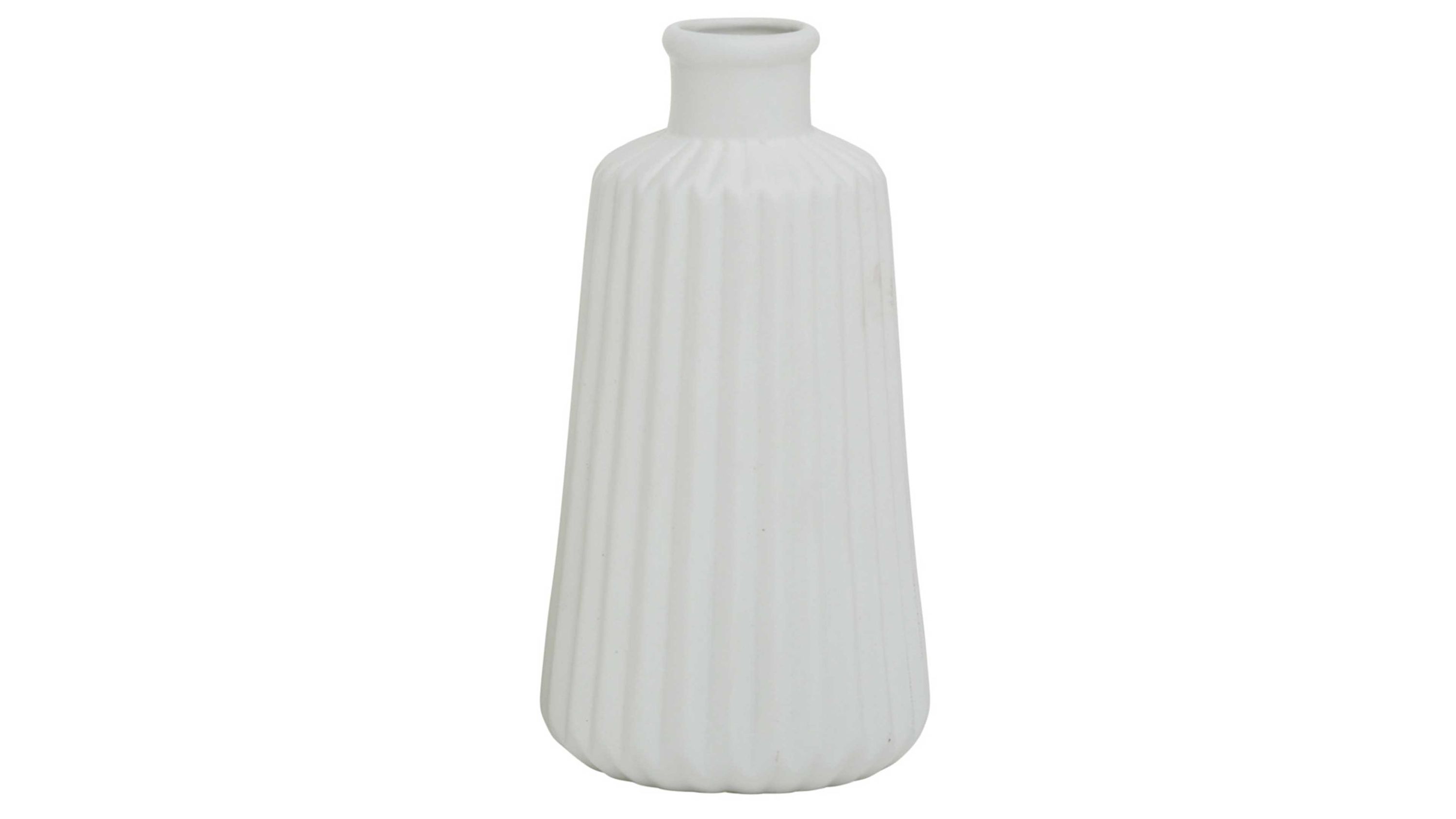Mattweiße Vase mit geriffelter Oberfläche und schmalem Hals