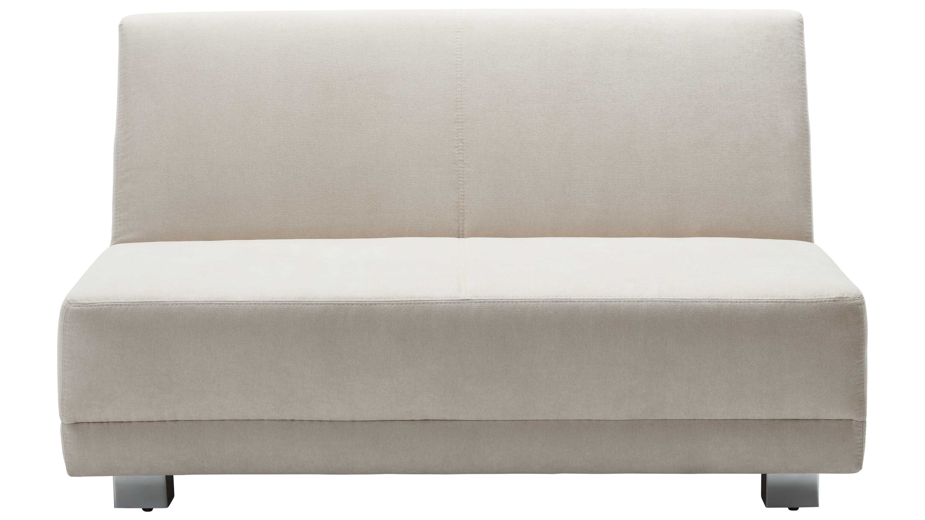 Faltsofa mit sandfarbenem Stoffbezug und rechteckiger Rückenlehne auf Metallfüßen