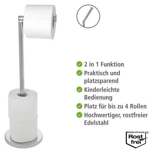 Toilettenpapierhalter aus Edelstahl mit zwei Rollen, platzsparend, praktisch, frontal fotografiert