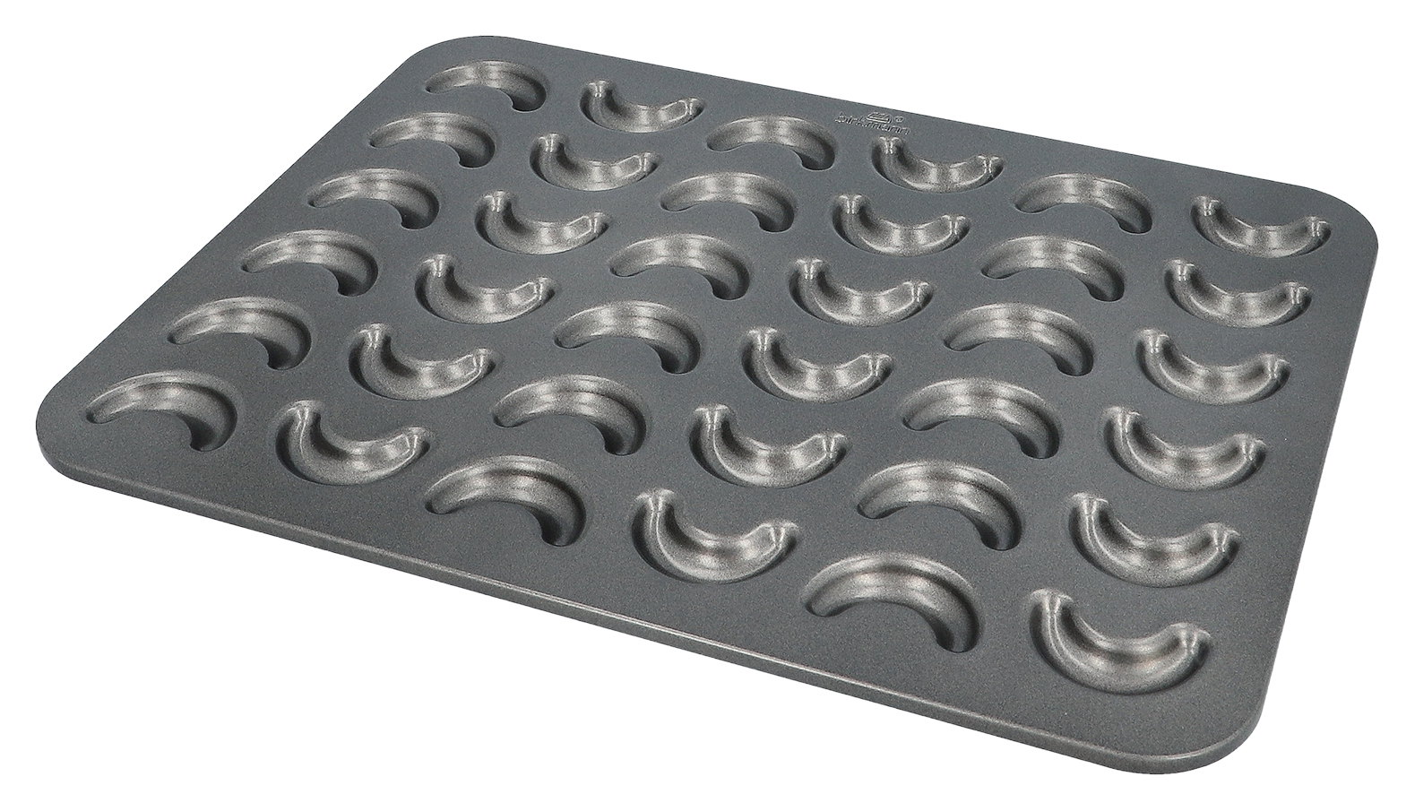 Backform aus Metall für Vanillekipferl mit 30 halbrunden Mulden, antihaftbeschichtet für gleichmäßiges und einfaches Backen