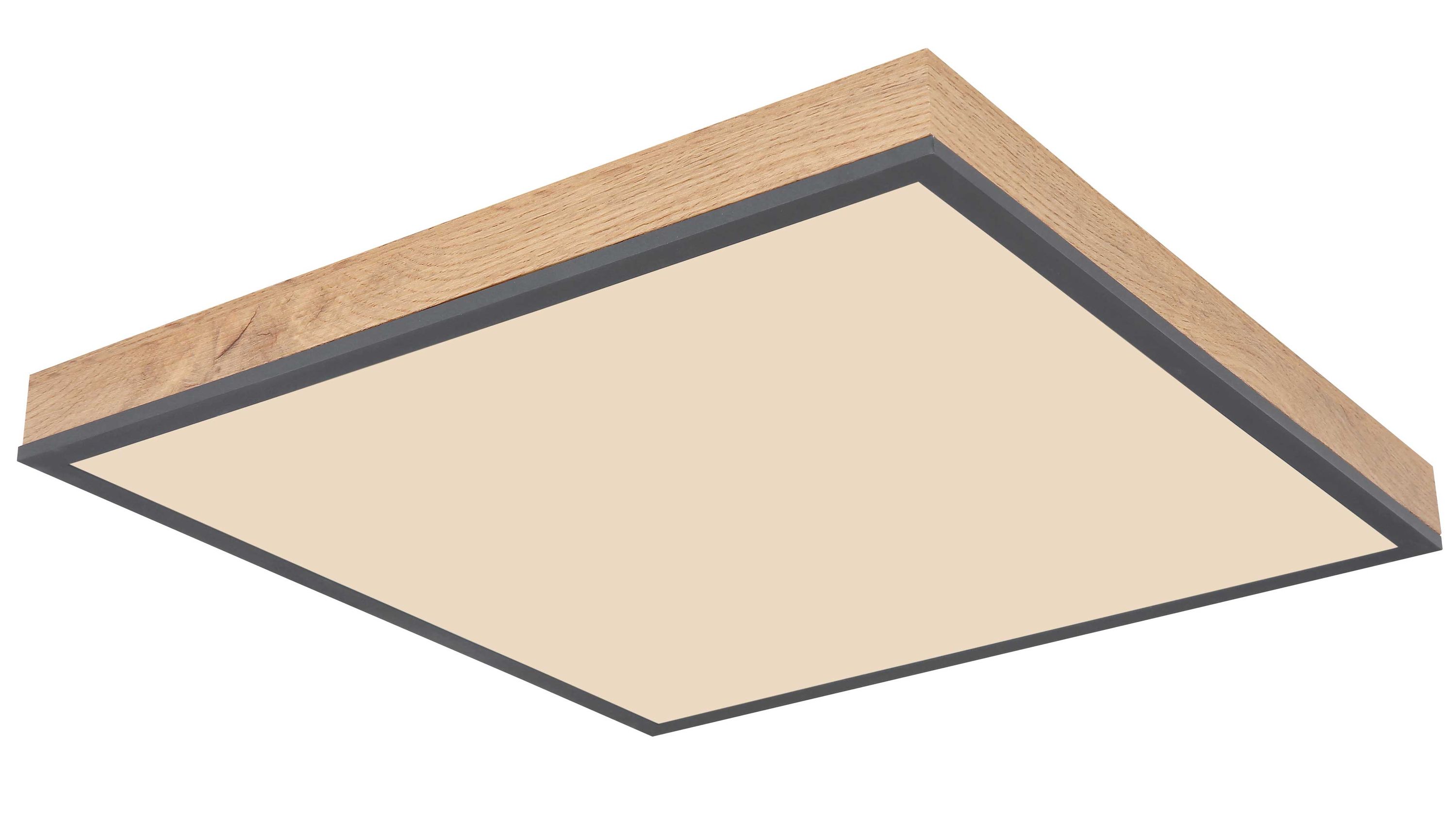 Quadratische Deckenleuchte mit Holzrahmen und dunklem Rand Quadratische Deckenleuchte mit hellem Holzrahmen und dunklem Rand