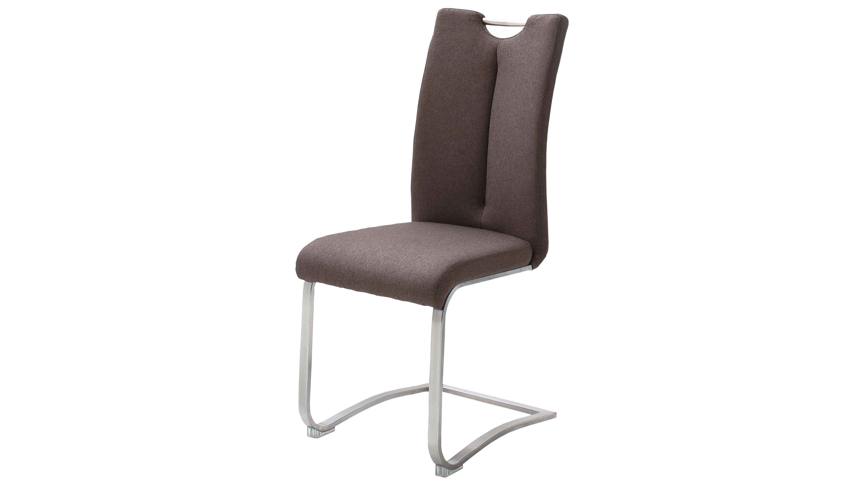 Schwingstuhl mit braunem Bezug und Metallgestell Schwingstuhl mit braunem Stoffbezug und gebogenem Metallgestell