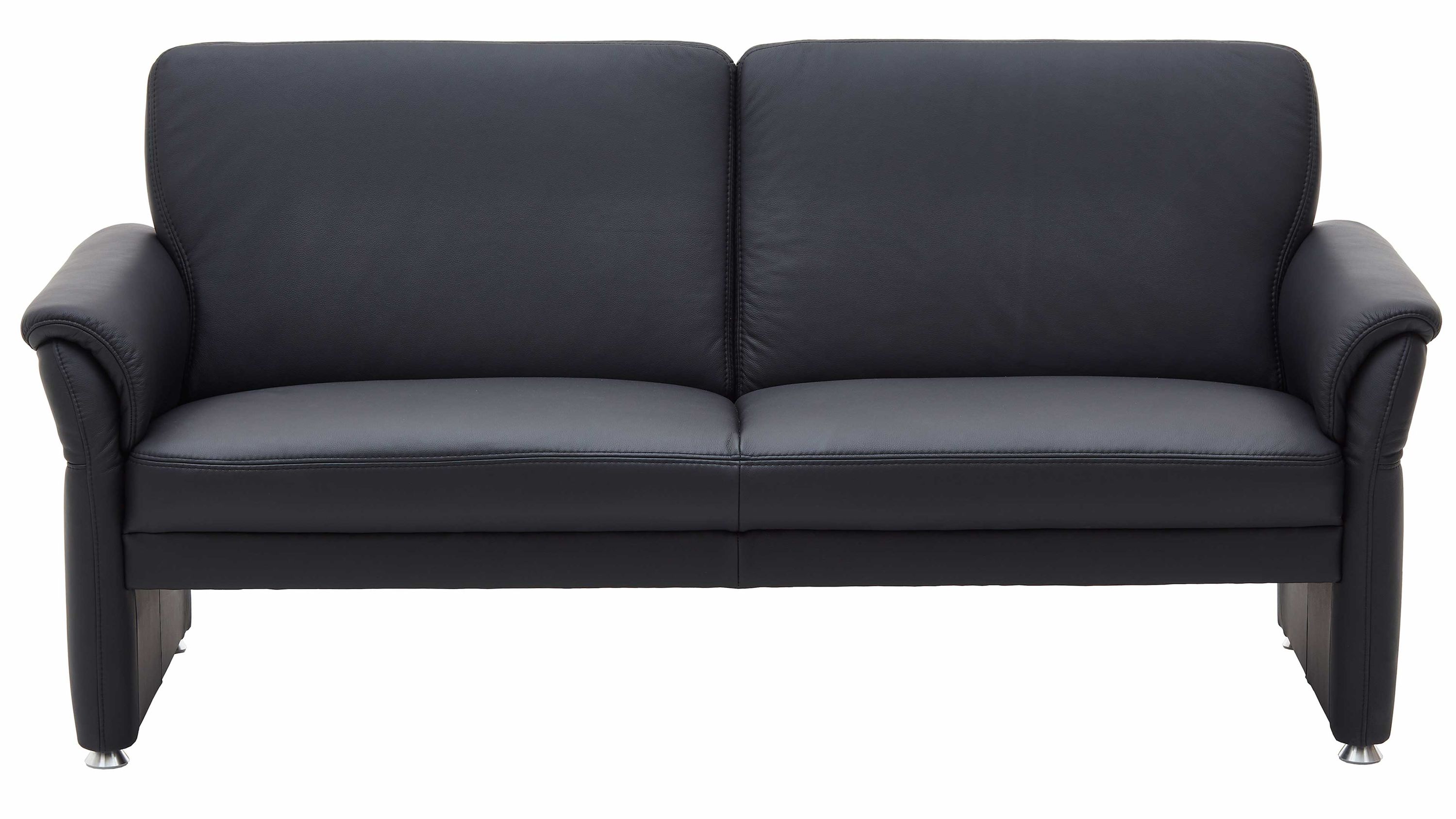 Schwarzes dreisitziges Sofa mit abgerundeten Armlehnen und Metallfüßen