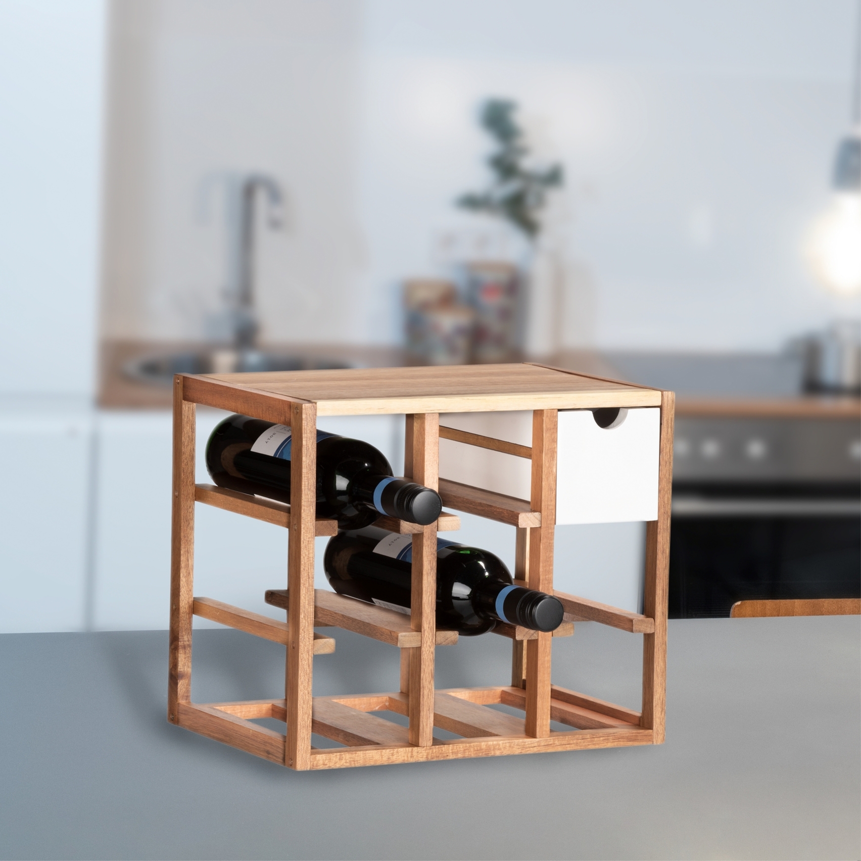 Wenko Weinregal Flaschenregal Regal Holz quadratisch modern 24 x 33,5 x 29 cm leichtgewichtig