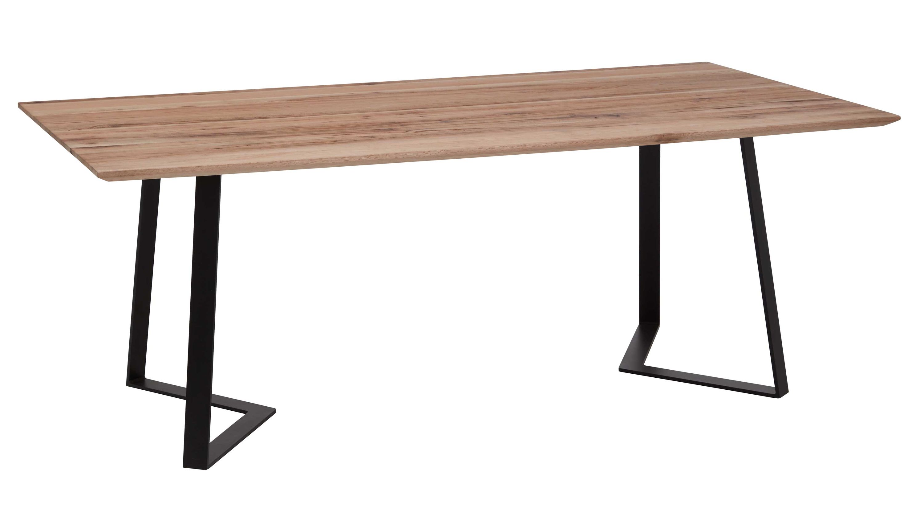 Esstisch mit Holzplatte und Metallbeinen Rechteckiger Esstisch mit hellbrauner Holzplatte und schwarzen Metallbeinen