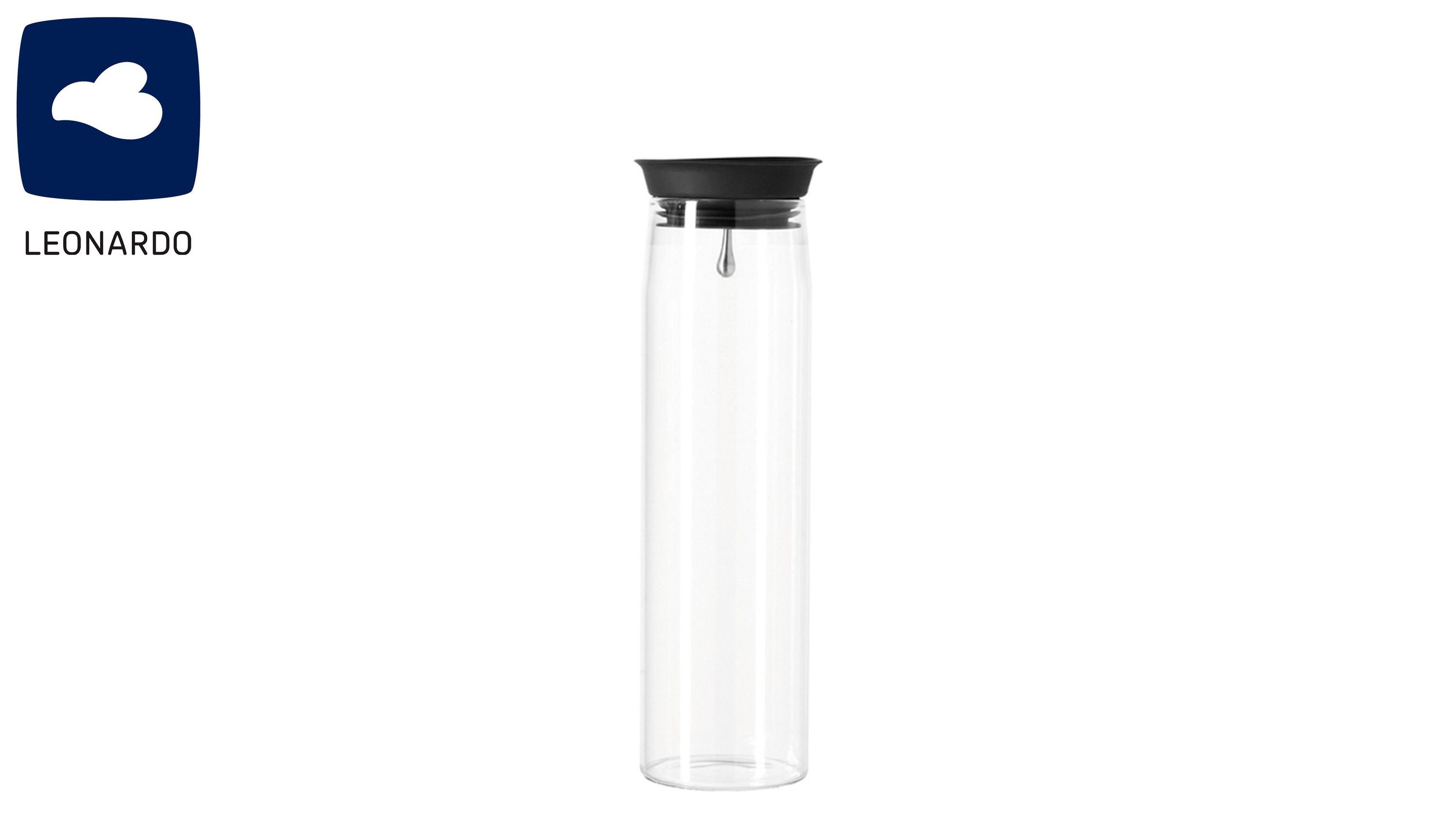 Wasserkaraffe aus klarem Glas mit schwarzem Deckel Klare zylindrische Wasserkaraffe mit schwarzem Deckel