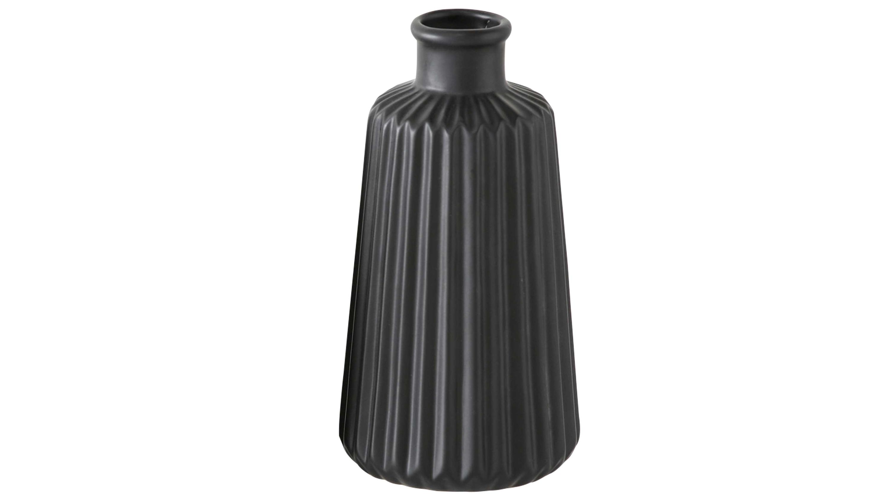 Schwarze Vase mit gerillter Oberfläche und schmalem Hals