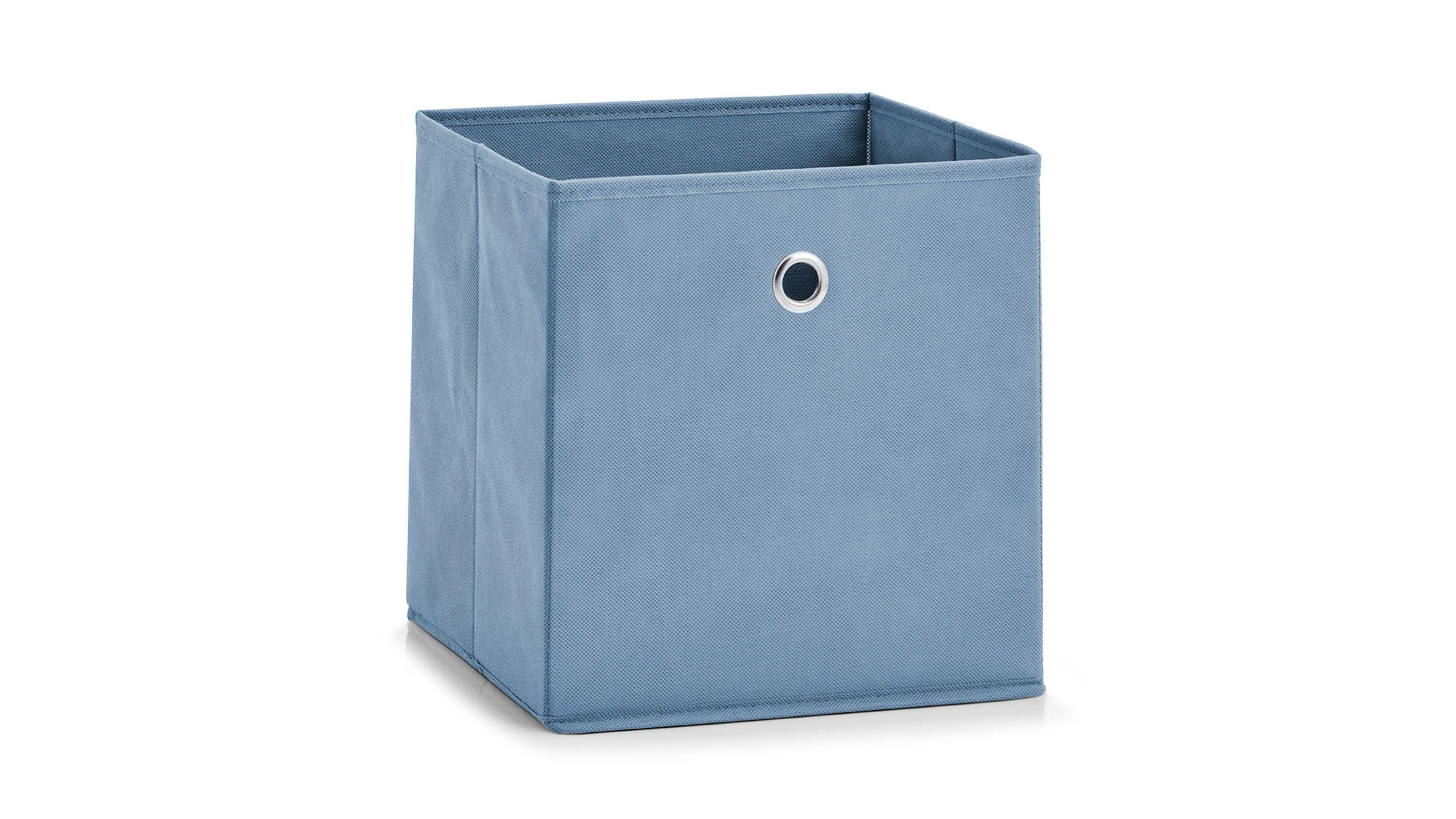 Quadratische faltbare Aufbewahrungsbox in rauchblau mit Metallöse vorne
