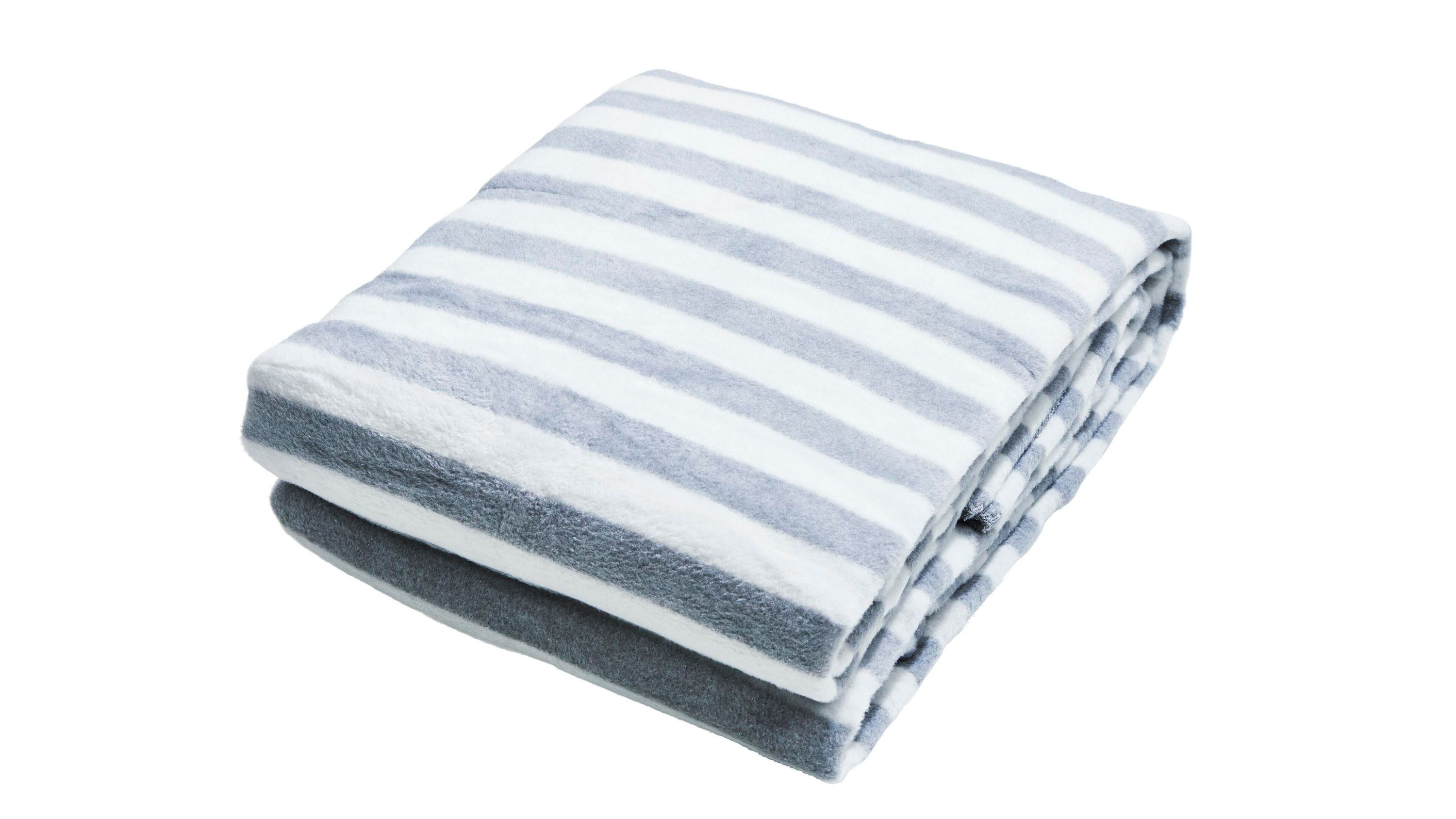 Gefaltete Wohndecke mit horizontalen Streifen in Silber und Weiß