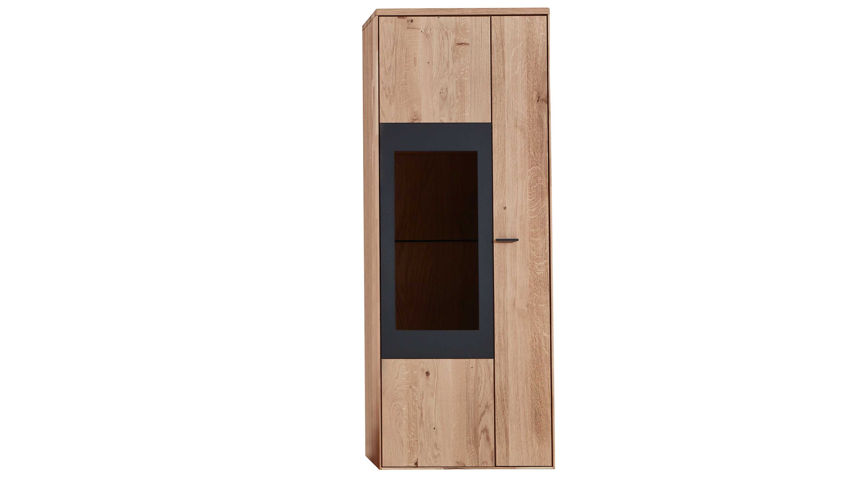Hängeschrank mit einer Tür aus Holz in heller Farbe und einem rechteckigen Glasfenster in der Mitte