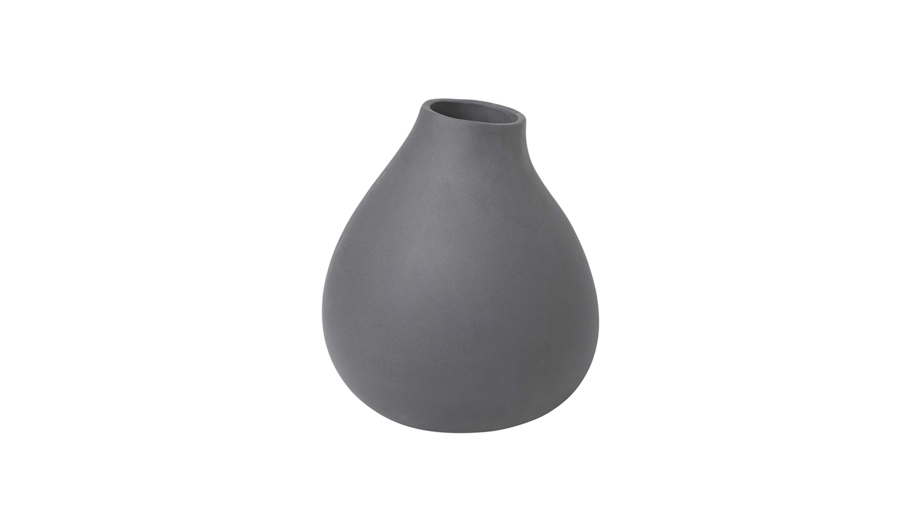 Abgerundete Vase mit schmalem schrägem Hals in zinnfarbenem Ton