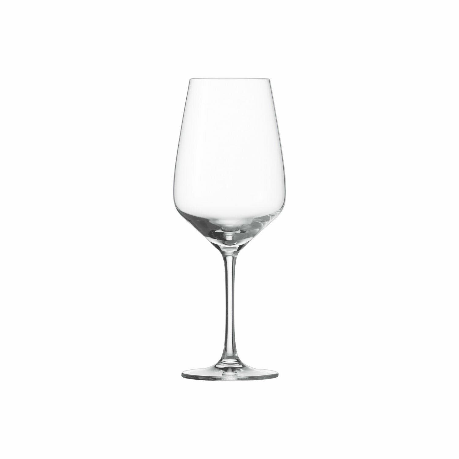 Zwiesel Taste Weinglas  Kristallglas  elegantes Design Frontal fotografiertes Weinglas aus klarem Kristallglas mit langem Stiel und breitem Kelch  auf weißem Hintergrund