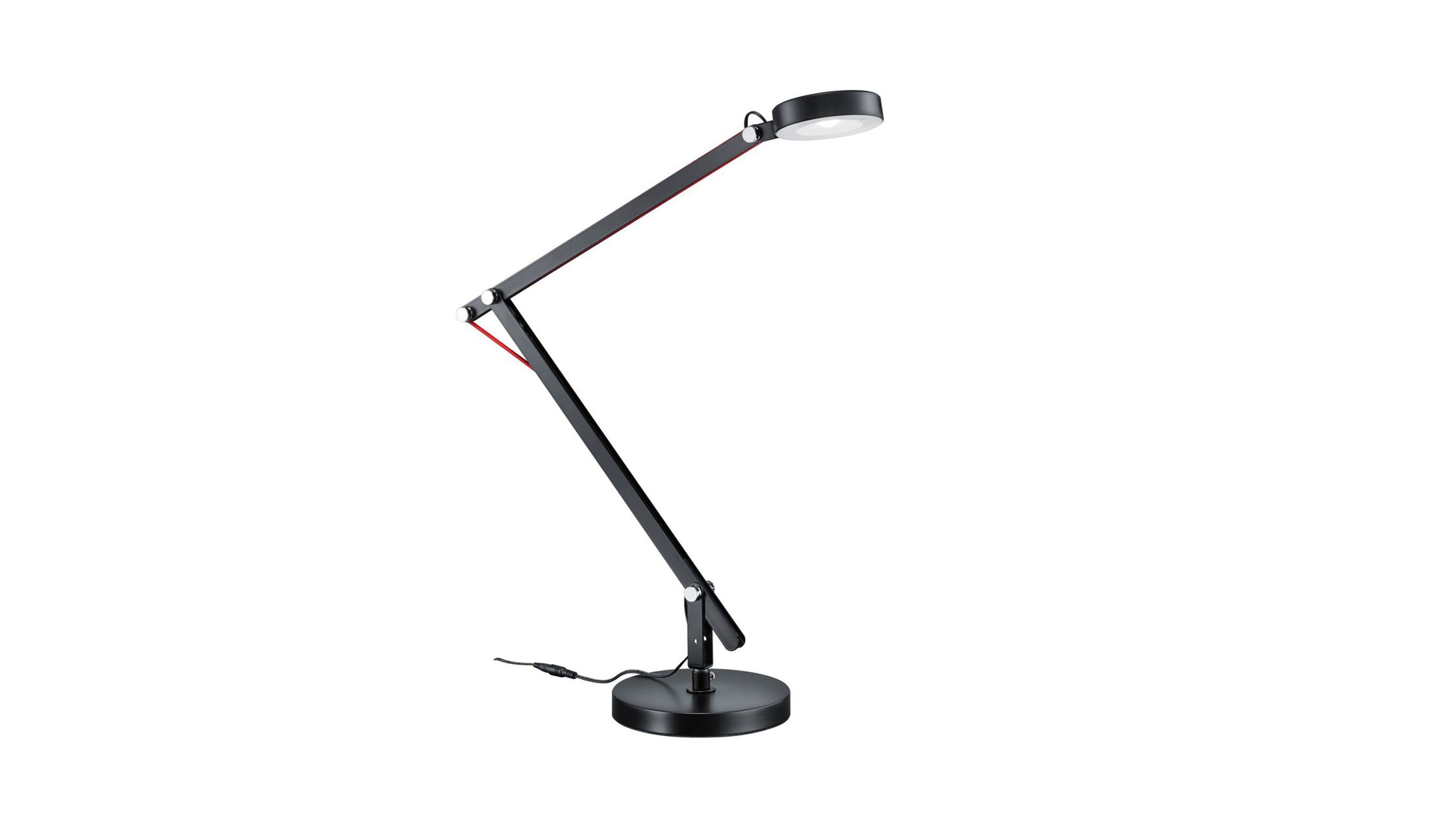 LED-Tischlampe mit verstellbarem Arm in Schwarz Schwarze LED-Tischlampe mit rundem Sockel und verstellbarem Arm