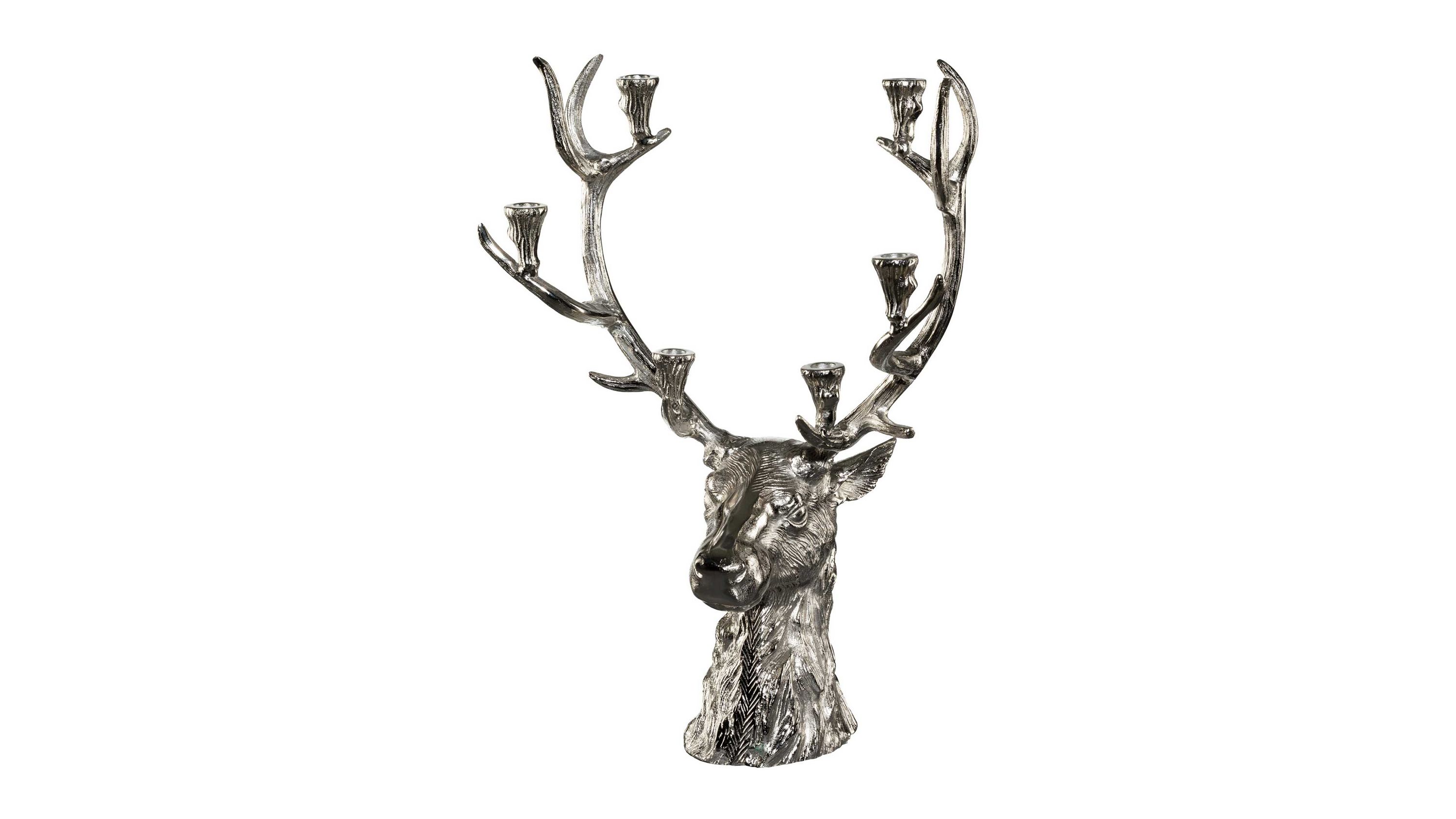 Hirschkopf-Kerzenhalter Wilrich silberfarbenes Aluminium - Höhe ca. 66 cm