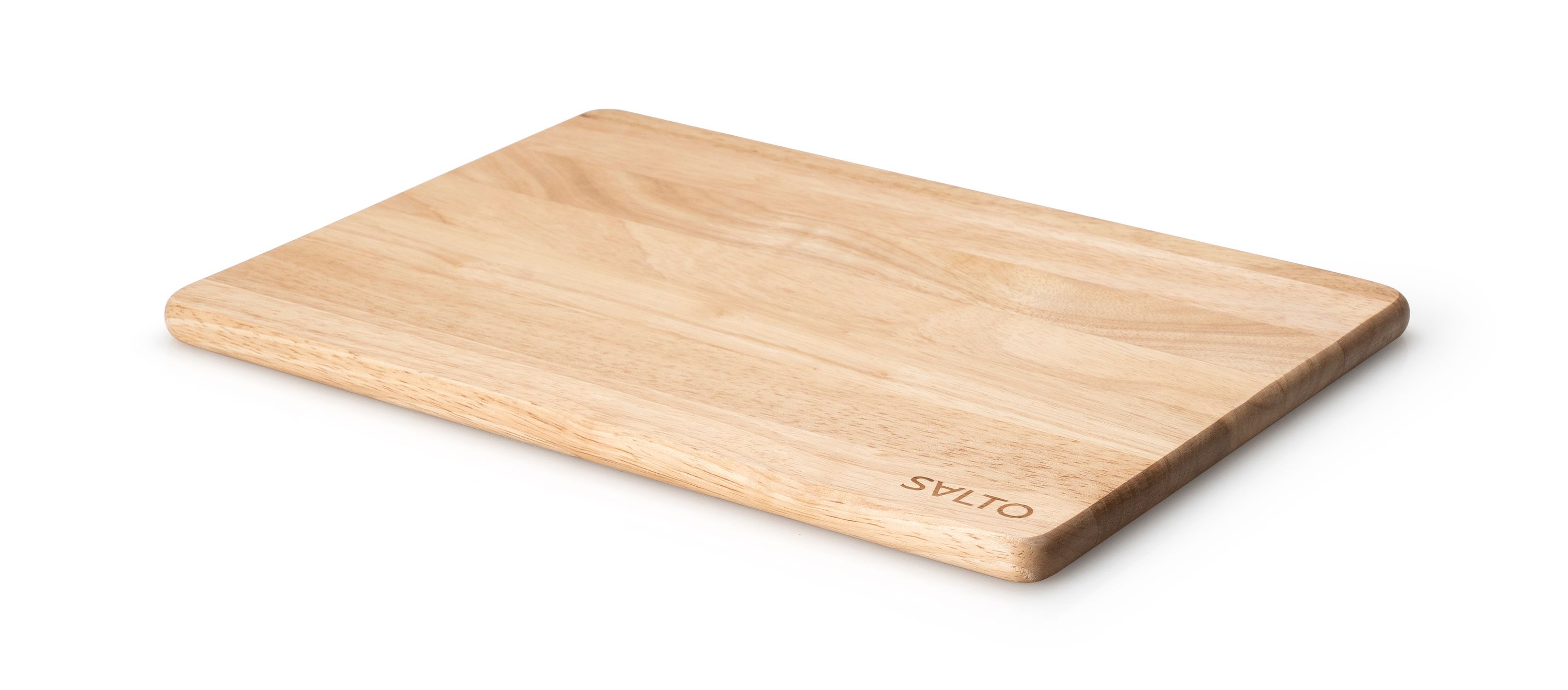 Holz-Schneidebrett mit schlichtem Design Rechteckiges Schneidebrett aus Holz mit glatter Oberfläche, schräg aufgenommen