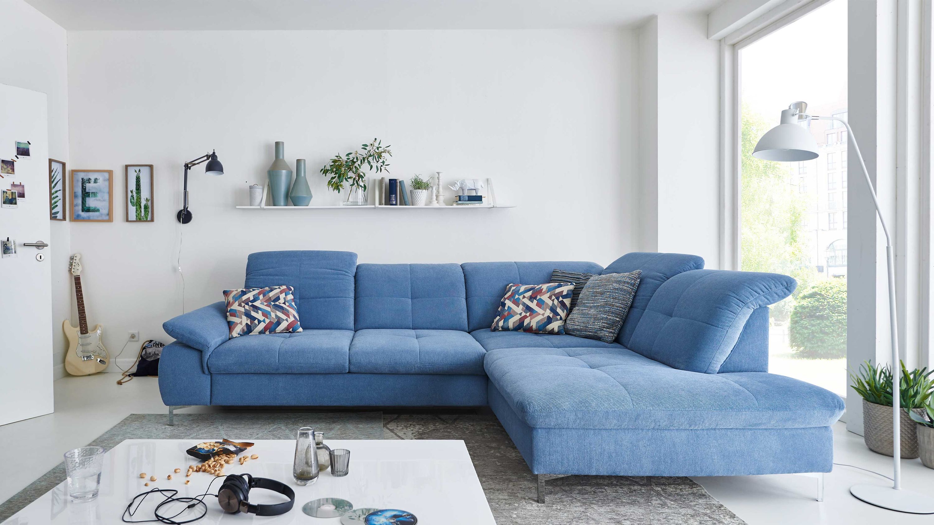 KAWOO Serie 7178 - Ecksofa bzw. Polsterecke mit Funktionen eisblaue Chenille XBO-26  Stellfläche ca. 319 x 240 cm