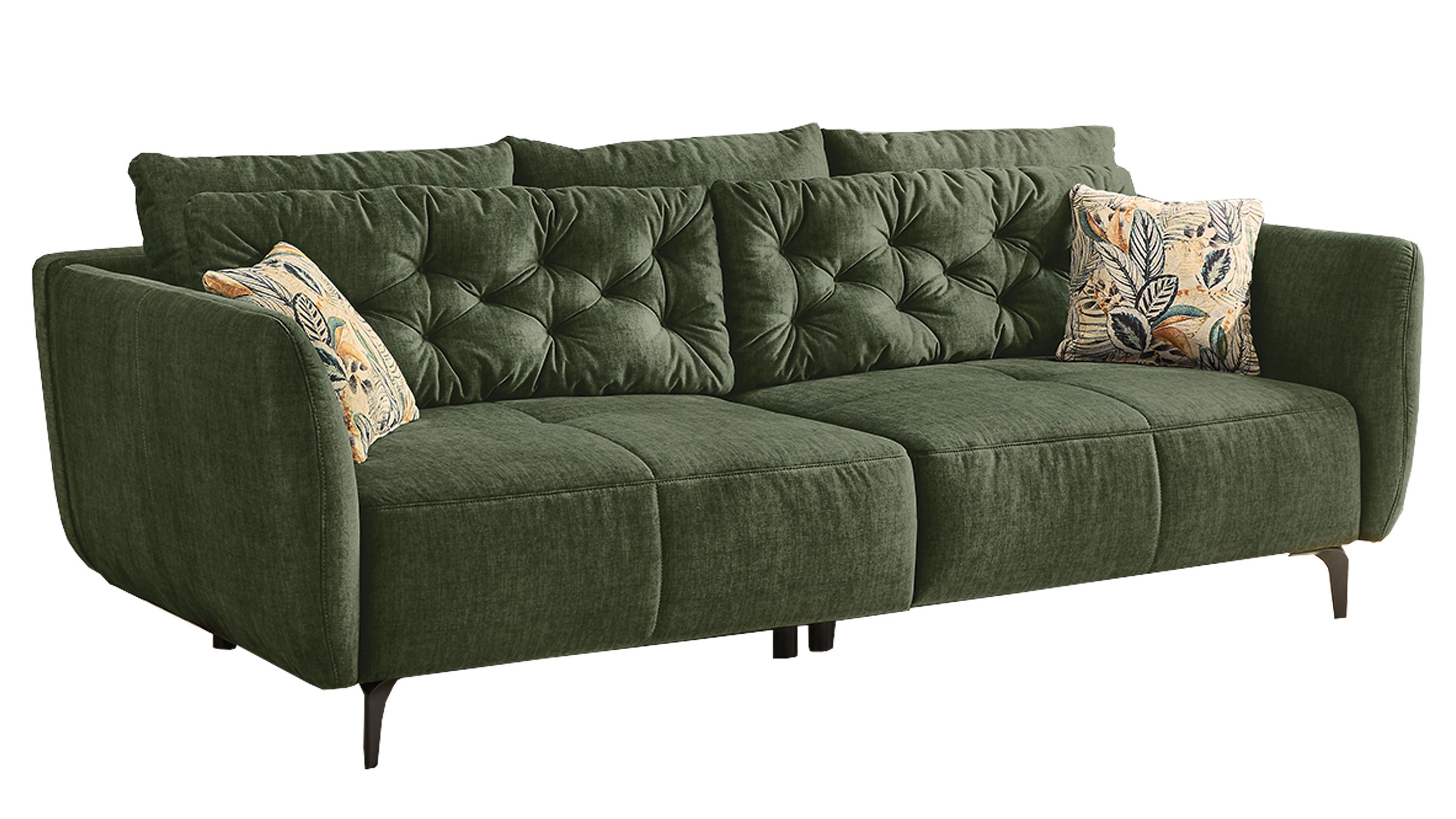 Bigsofa Spa dunkelgrüner Veloursbezug & gemusterter Jaquardbezug  Breite ca. 252 cm