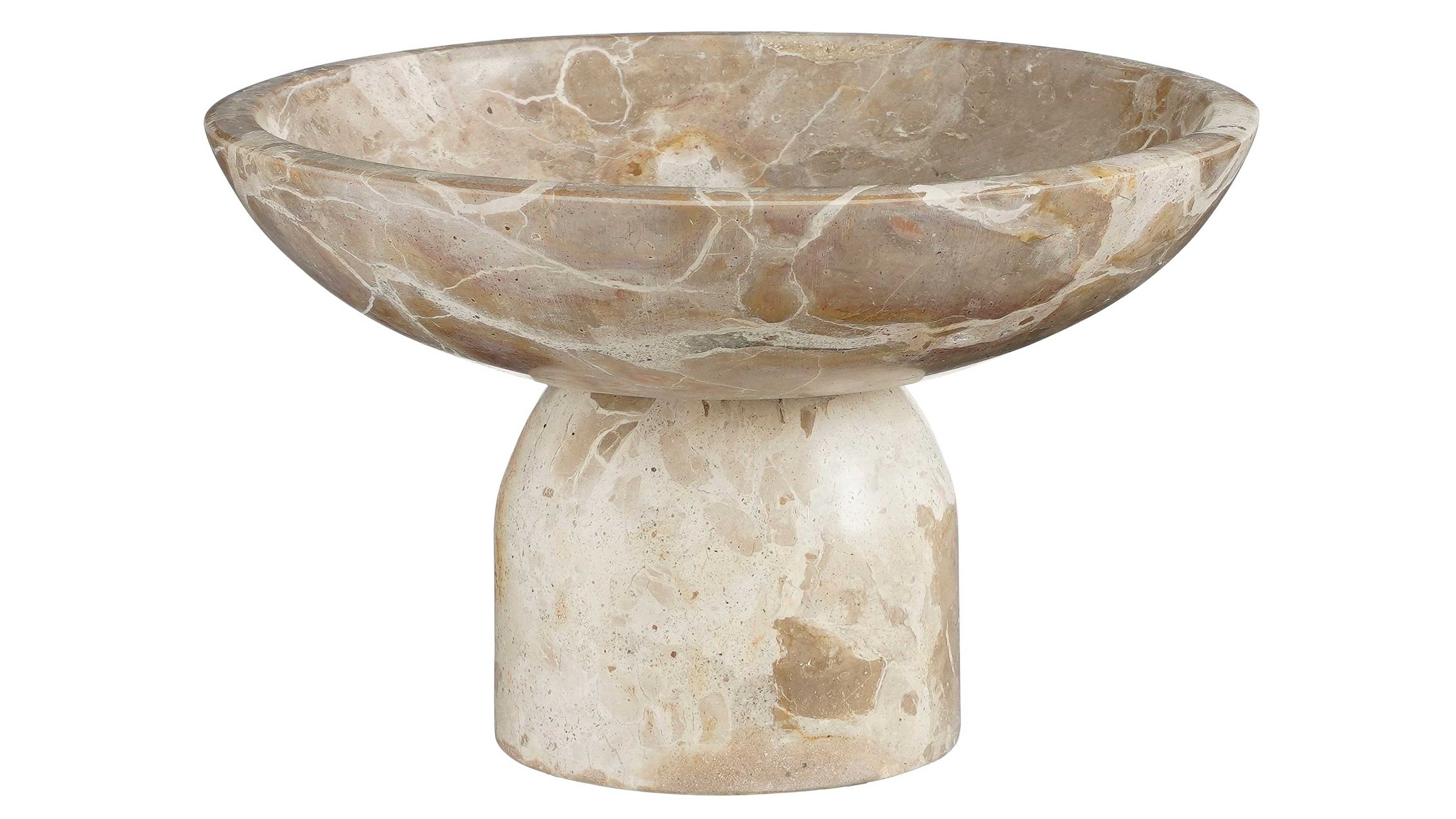 Beige marmorierte Schale mit rundem Fuß