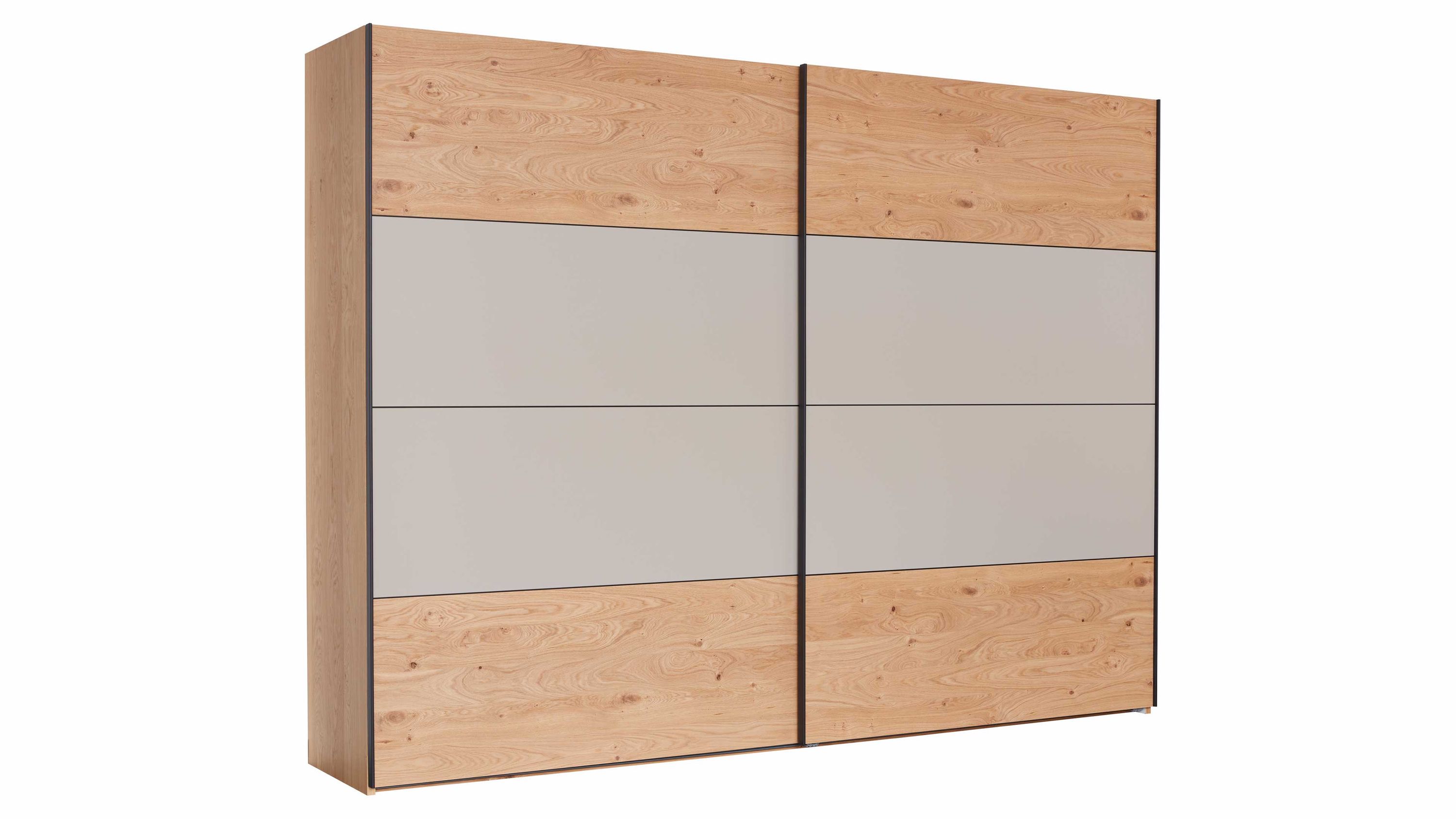 Interliving Schlafzimmer Serie 1024  Schwebetürenschrank 982724 Design 25, Taupe & Balkeneiche - zwei Türen, Breite ca. 271 cm