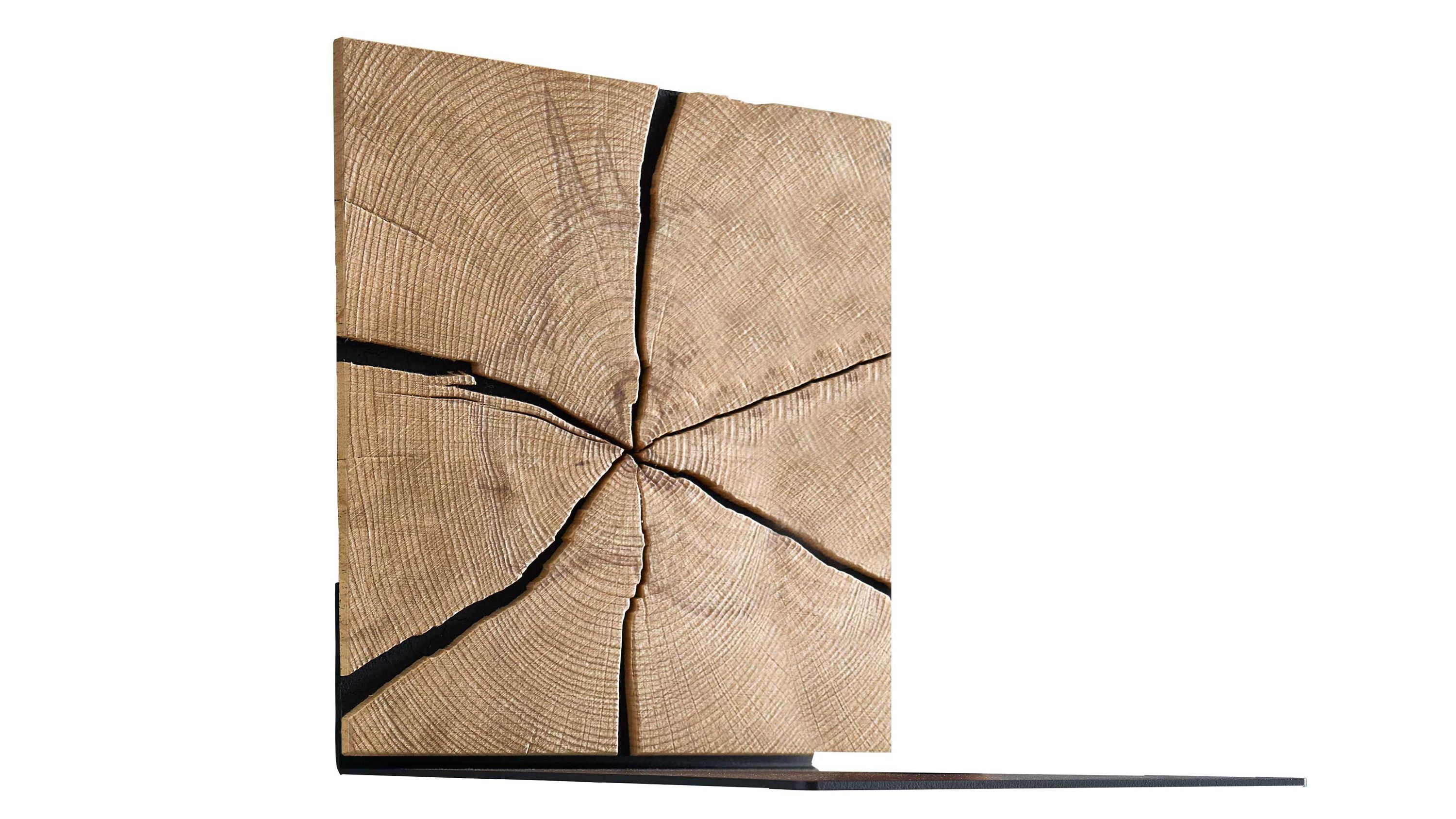 Wandablage mit Holzplatte und Metallboden Wandablage mit quadratischer Holzplatte aus Kerneiche und anthrazitfarbenem Metallboden