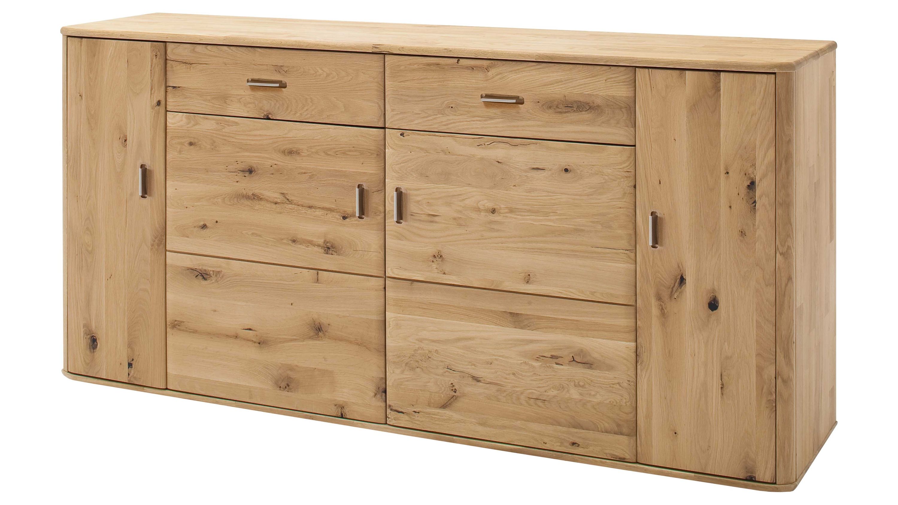 Sideboard aus hellem Holz mit drei Türen und zwei Schubladen